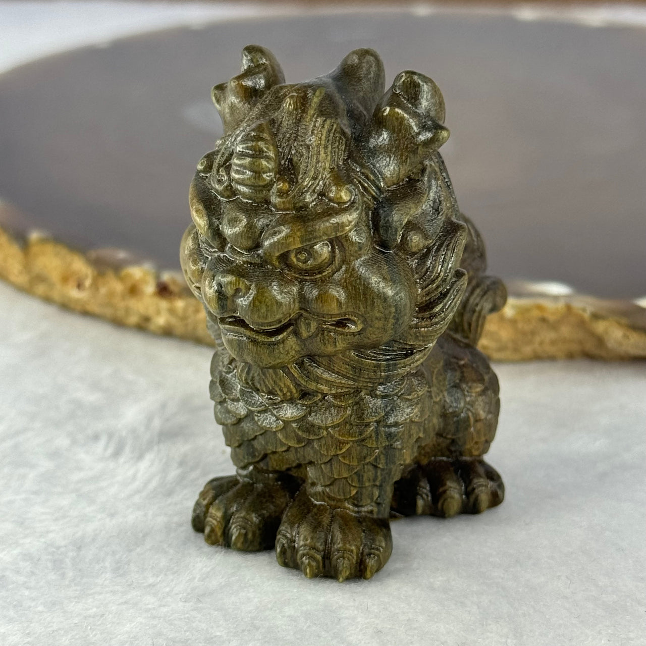 Natural Wooden Kirin Display 天然绿檀麒麟摆件 36.59g 48.7 by 33.3 by 54.1mm - Huangs Jadeite and Jewelry Pte Ltd