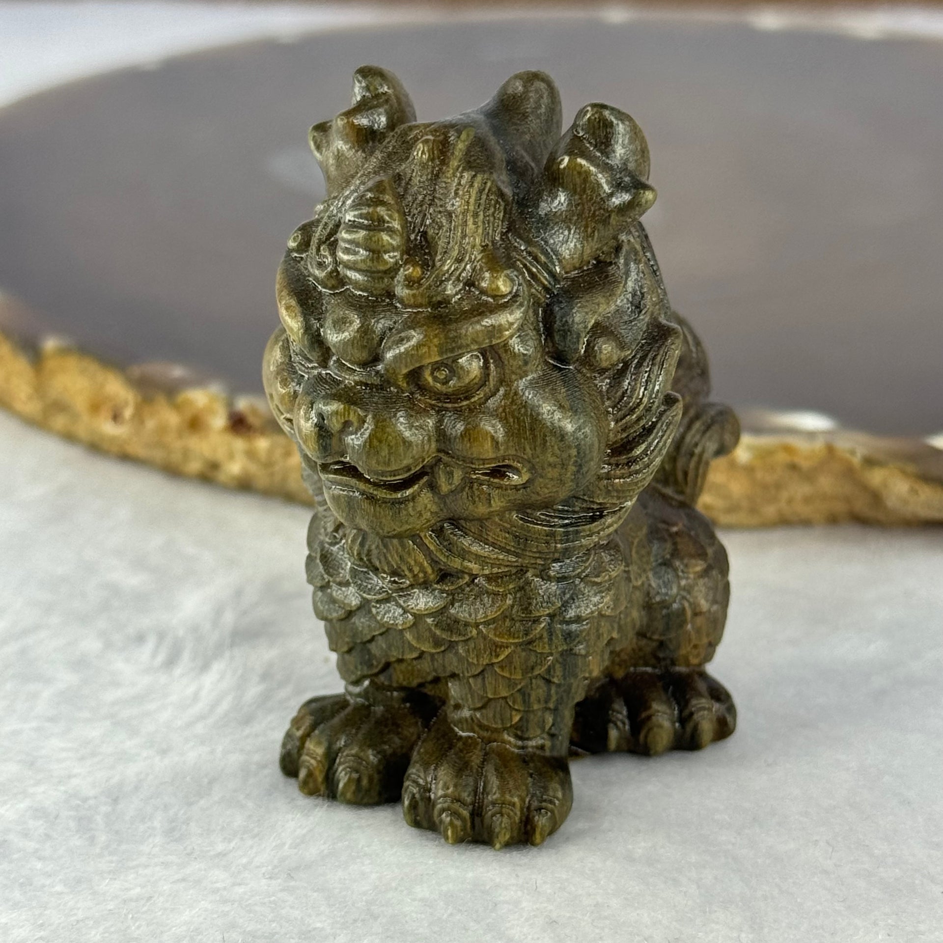 Natural Wooden Kirin Display 天然绿檀麒麟摆件 36.59g 48.7 by 33.3 by 54.1mm - Huangs Jadeite and Jewelry Pte Ltd