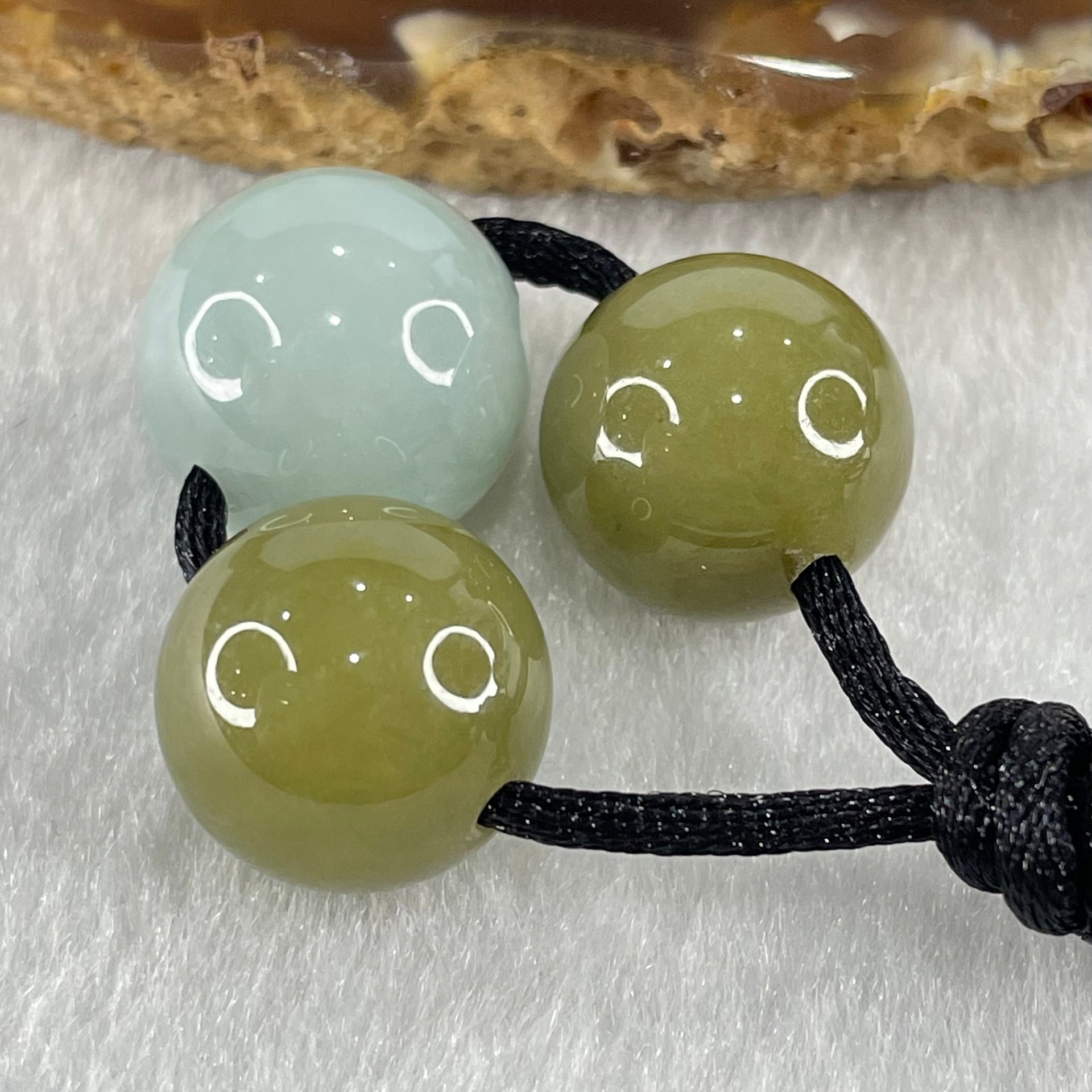 Type A Light Blueish Green 14.7mm and Brown 13.7mm Jadeite Beads Necklace 15.66g - Huangs Jadeite and Jewelry Pte Ltd