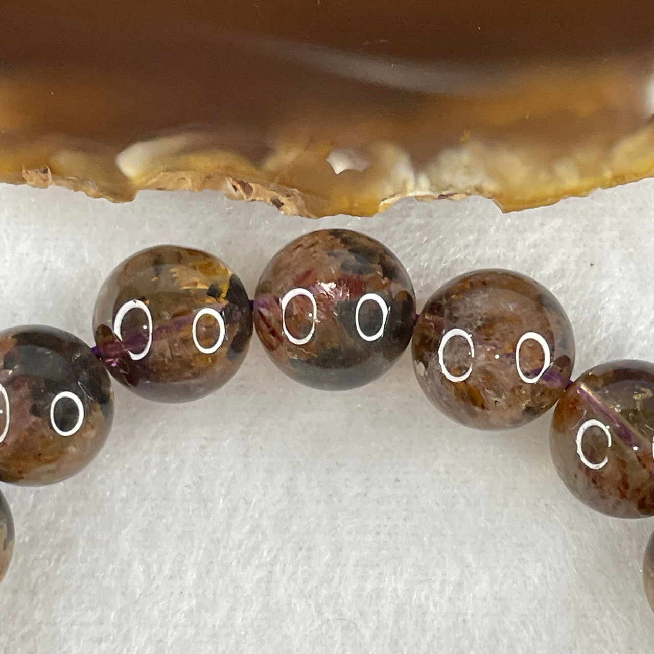 Good Grade Natural Cacoxenite Amethyst with Golden Rutilated Quartz Beads Bracelet 47.73g 17.5 by 12.7 by 17 Beads