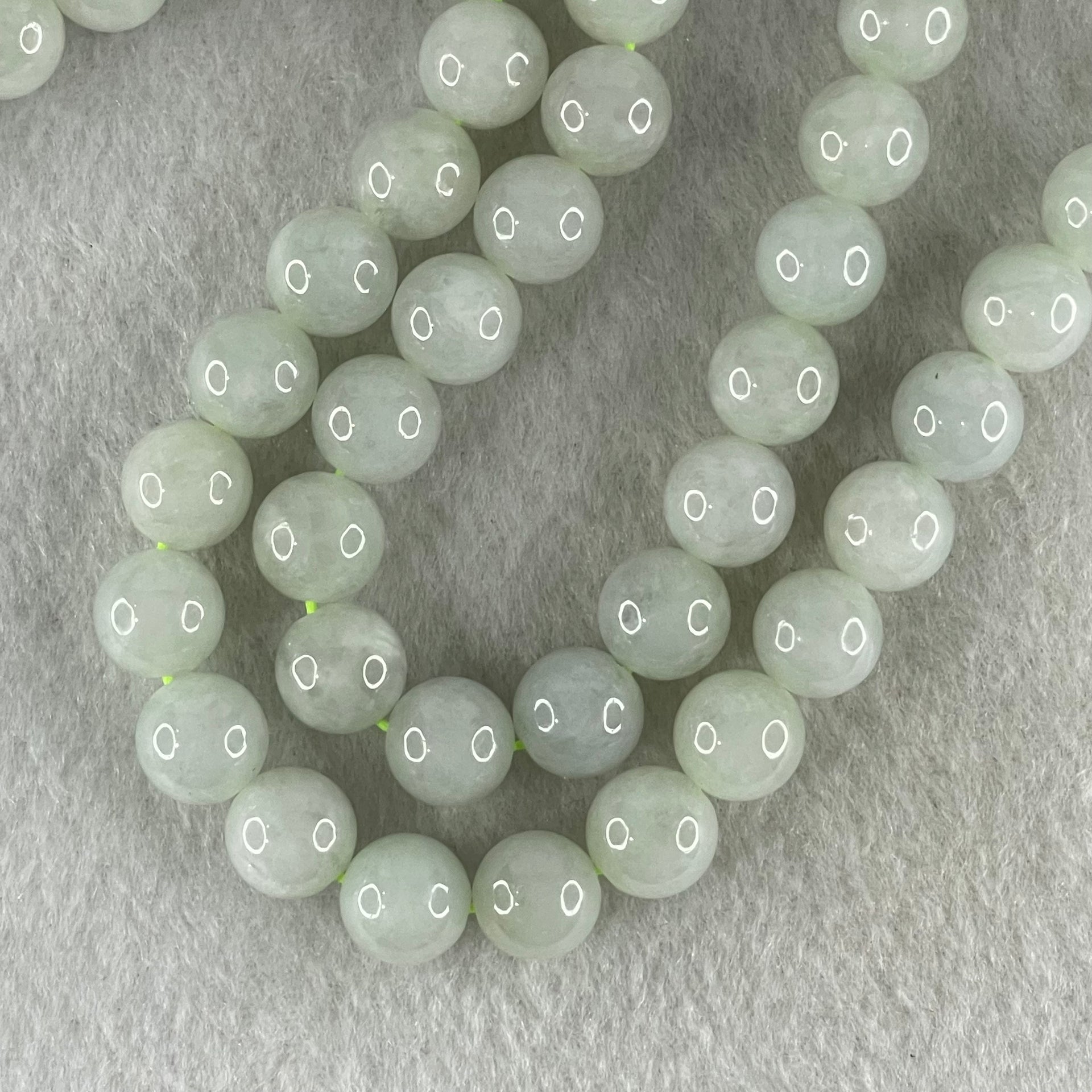 Type A Light Green Jadeite Beads Necklace 92.24g 54cm 9.9mm 56 Beads - Huangs Jadeite and Jewelry Pte Ltd