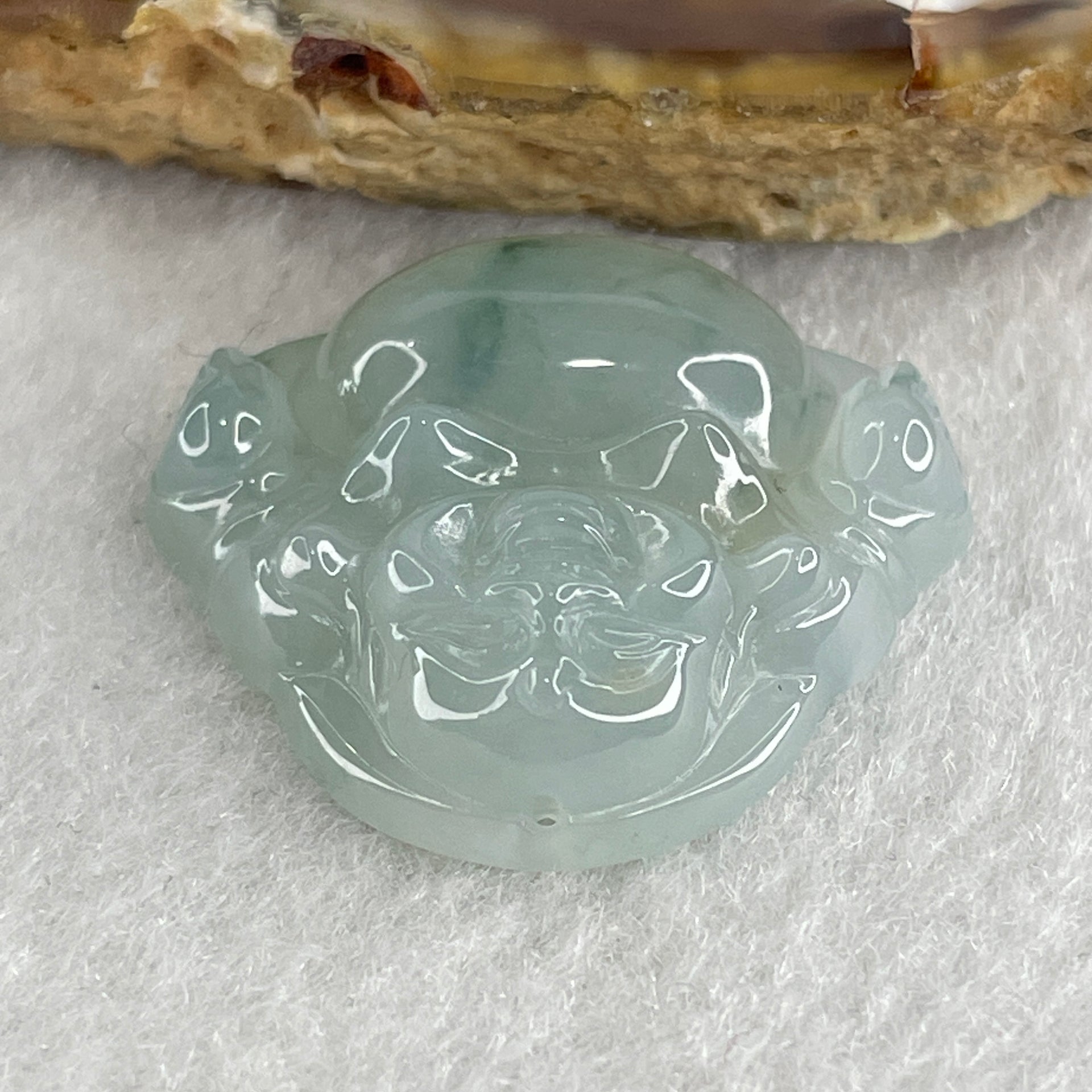 Certified Natural Type A Jelly Light Green with Green Piao Hua Jadeite Milo Laughing Buddha 6.33g 23.7 by 25.8 by 7.2mm - Huangs Jadeite and Jewelry Pte Ltd