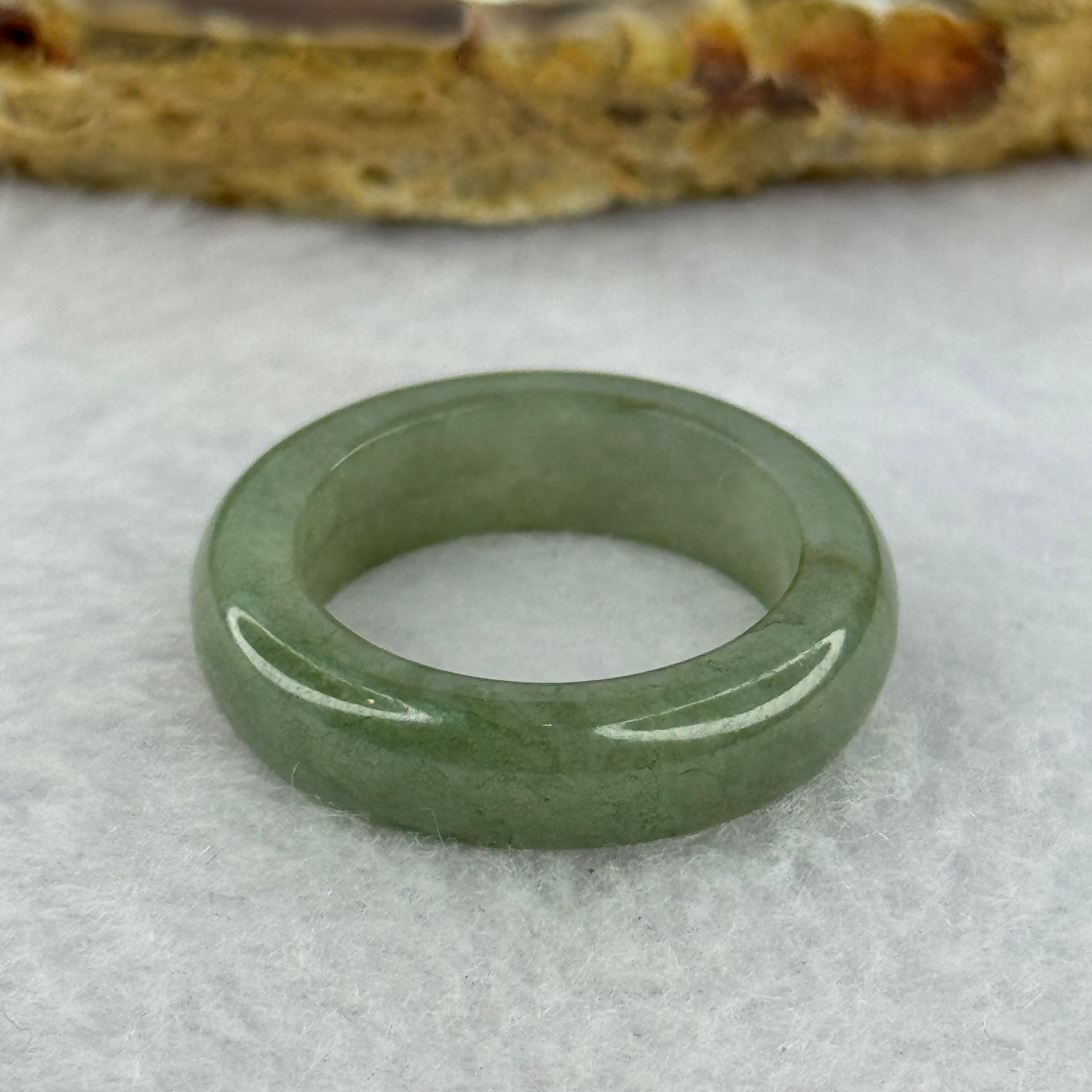 Type A Medium Green with Brown Patches Jadeite Ring 4.24g 6.2 by 3.8mm US7.25 HK16 - Huangs Jadeite and Jewelry Pte Ltd