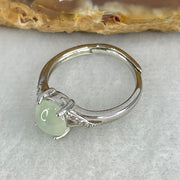 Type A Semi Icy Light Green Jadeite Cabochon in S925 Sliver Ring  (Adjustable Size) 1.70g 7.1 by 6.6 by 3.5mm - Huangs Jadeite and Jewelry Pte Ltd
