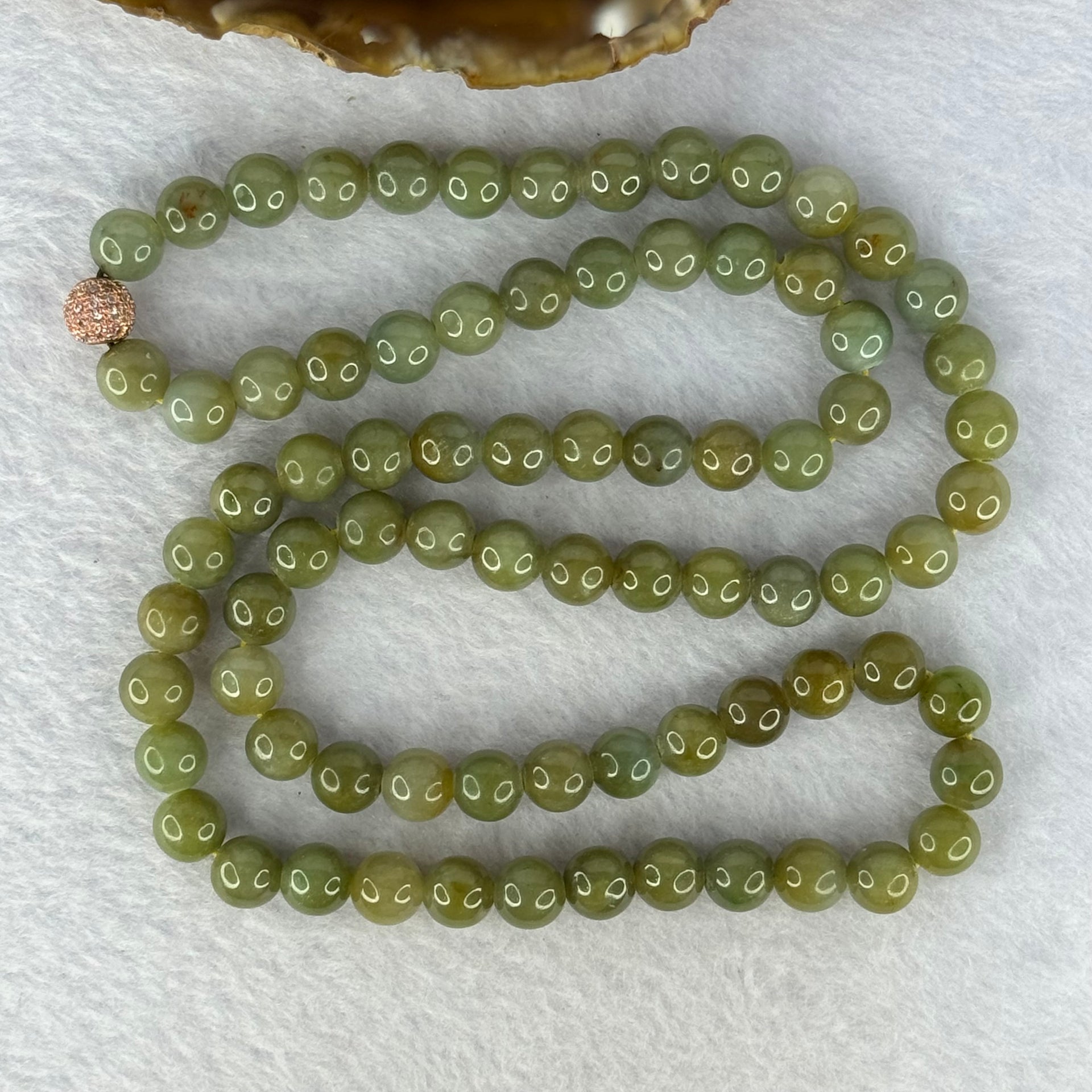 Type A Green with Yellow Jadeite Beads Necklace 72.55g 60cm 8.3mm 78 Beads - Huangs Jadeite and Jewelry Pte Ltd