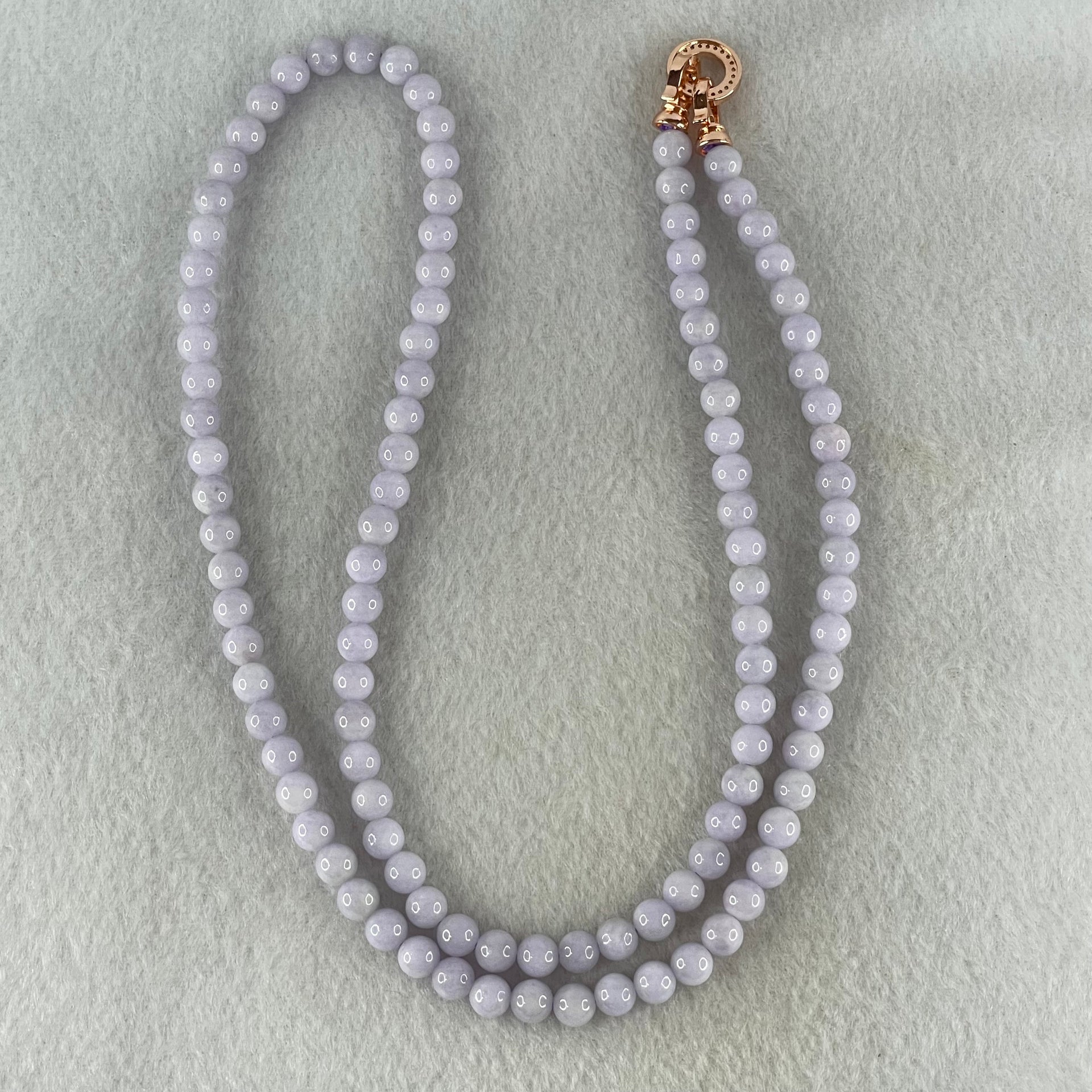 Type A Full Lavender Jadeite Beads Necklace 44.24g 64cm 6.1mm 108 Beads - Huangs Jadeite and Jewelry Pte Ltd