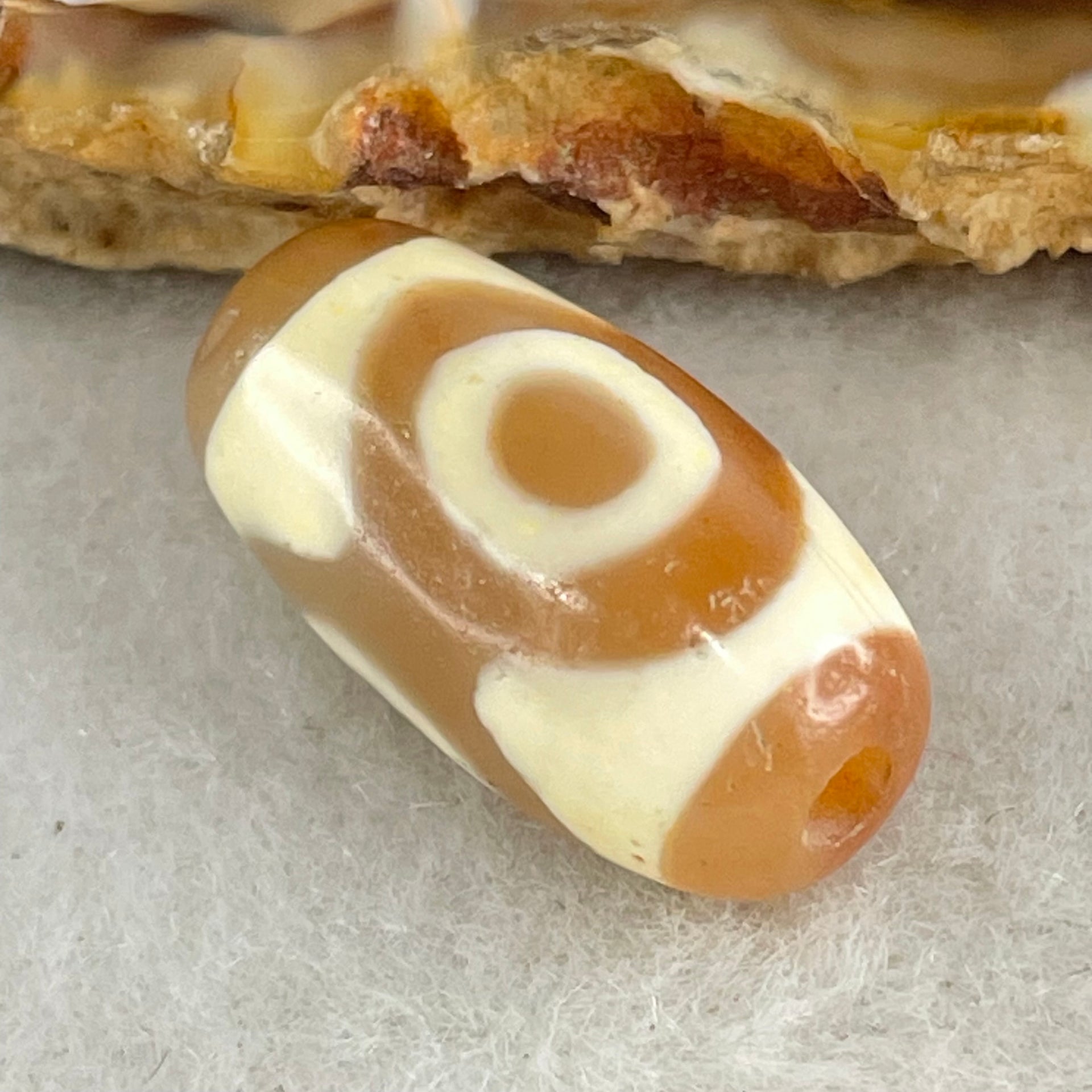 Natural Powerful Tibetan Old Oily Agate 3 Eyes Dzi Bead Heavenly Master (Tian Zhu) 三眼天诛 2.90g 19.5 by 10.2mm - Huangs Jadeite and Jewelry Pte Ltd