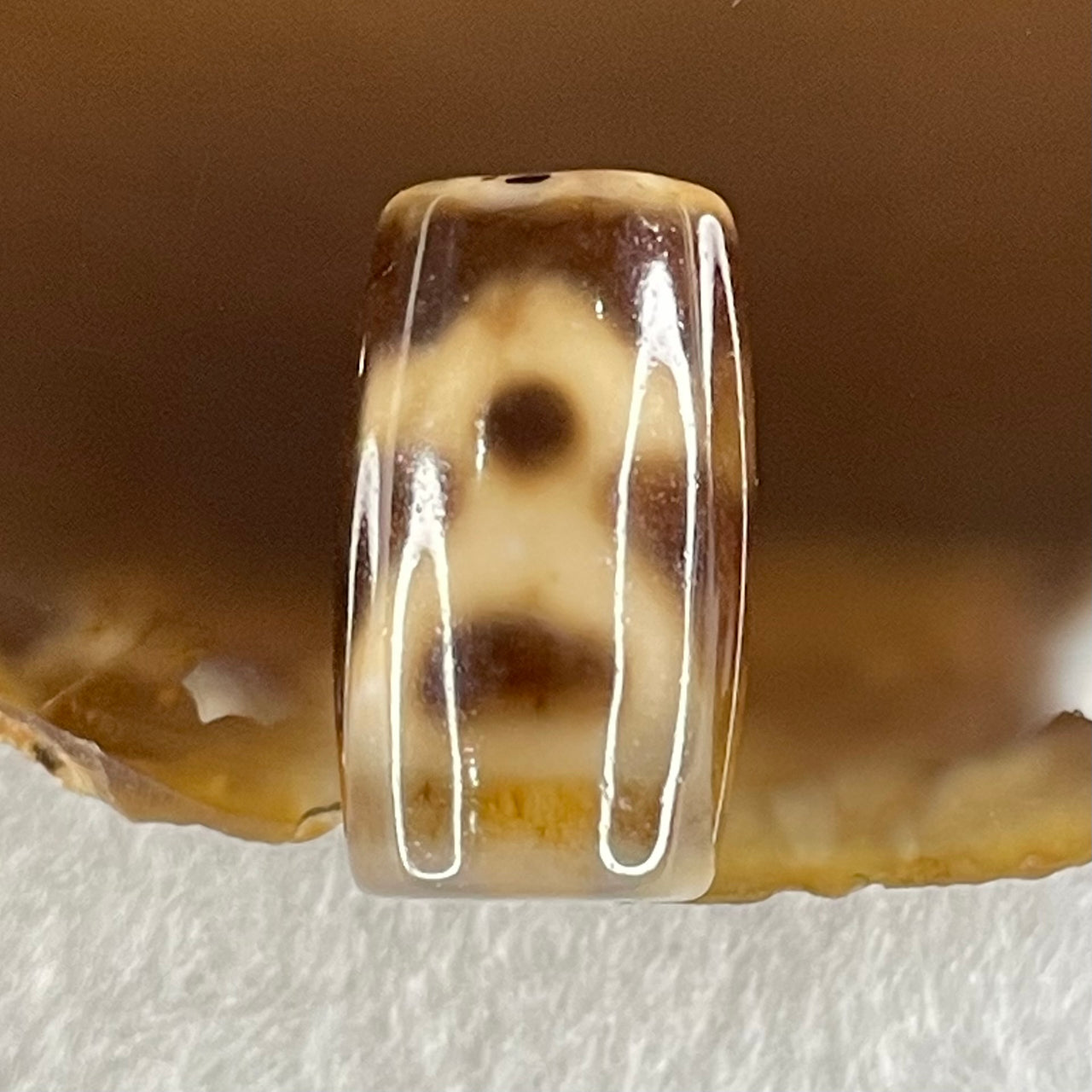 Natural Powerful Tibetan Old Oily Agate Double Cai Shen Dzi Bead Heavenly Master (Tian Zhu) 双财神长天珠 4.86g 20.1 by 11.8mm - Huangs Jadeite and Jewelry Pte Ltd