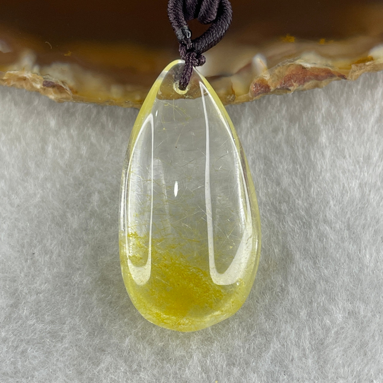 Natural Golden Rutilated Quartz Tear Drop Necklace 11.11g 33.8 by 17.2 by 9.0mm - Huangs Jadeite and Jewelry Pte Ltd