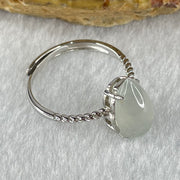 Type A Semi Icy Faint Lavender Tear Drop Shape Cabochon Jadeite in S925 Sliver Ring (Adjustable Size) 2.21g 12.4 by 7.4 by 5.0mm - Huangs Jadeite and Jewelry Pte Ltd