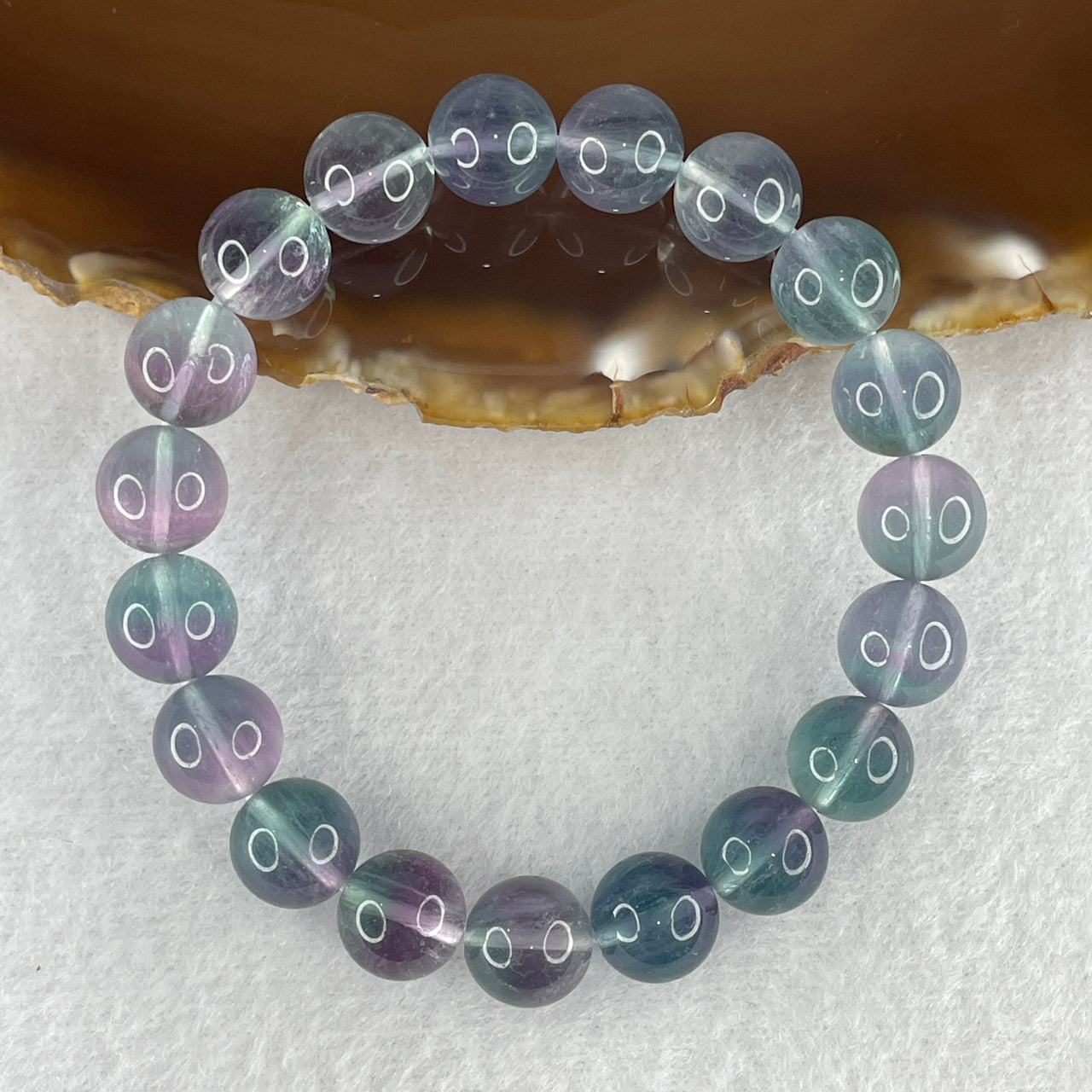 Natural Green and Purple Fluorite Beads Bracelet 30.23g 15cm 9.9mm 19 Beads