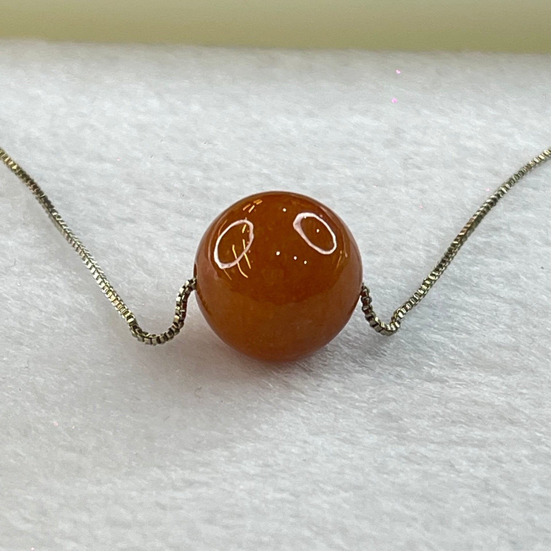 Type A Brownish Red Jadeite Bead with S925 Sliver Necklace 6.10g 13.7mm - Huangs Jadeite and Jewelry Pte Ltd