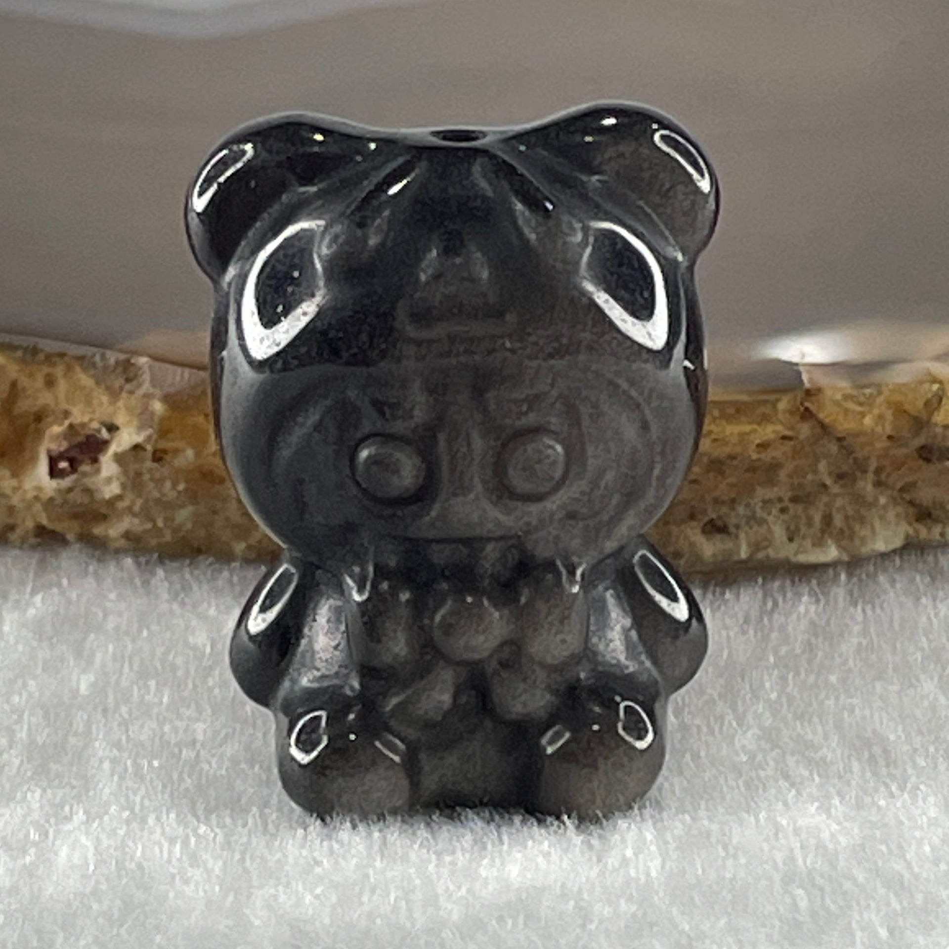 Black Obsidian Labubu Charm Display 16.03g 29.8 by 22.6 by 20.0mm - Huangs Jadeite and Jewelry Pte Ltd