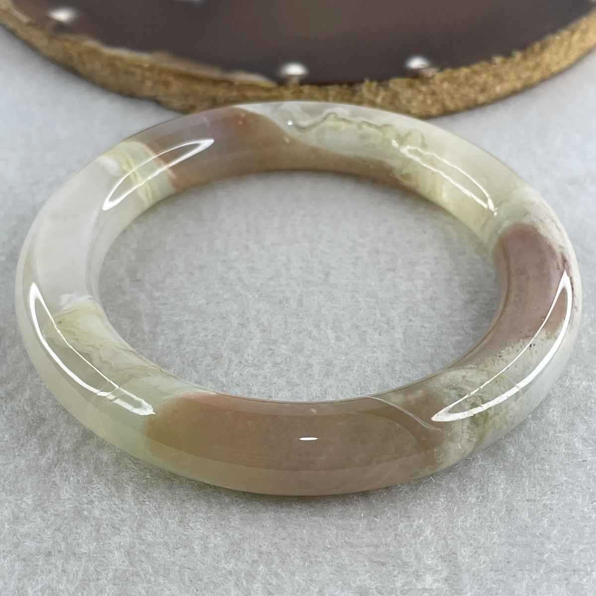 Natural Pink with Blue Flower Agate Bangle Set 114.67g Inner Diameter 55.5mm 10.6 by 11.0mm (Close to Perfect) - Huangs Jadeite and Jewelry Pte Ltd