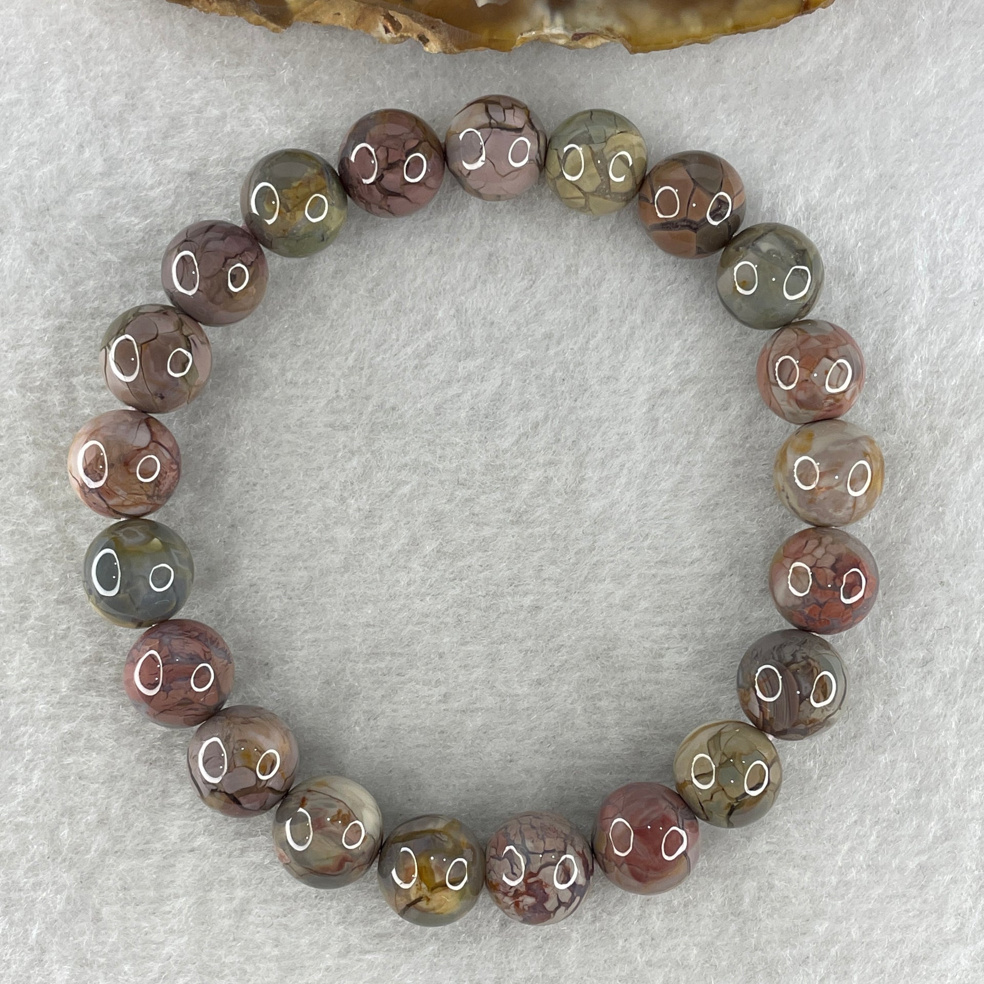 Certified Natural Alashan Agate Greyish Beads Bracelet 21.945g 15.5cm 9.4mm 21Beads - Huangs Jadeite and Jewelry Pte Ltd