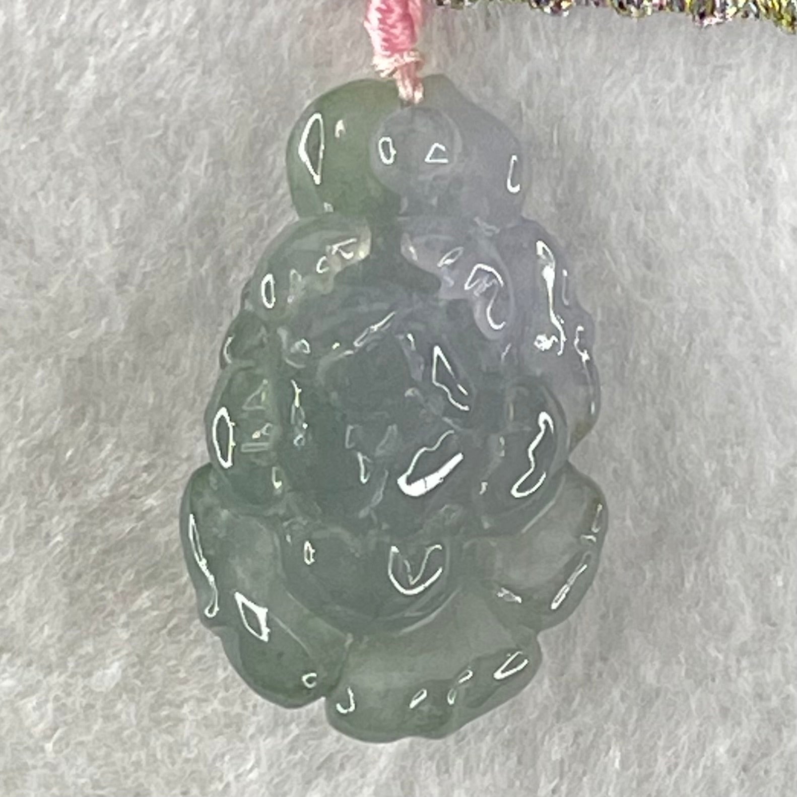 Type A Semi Icy Blueish Green with Lavender Lotus Flower Jadeite Flower Pendant 5.44g 27.3 by 17.5 by 7.9mm - Huangs Jadeite and Jewelry Pte Ltd