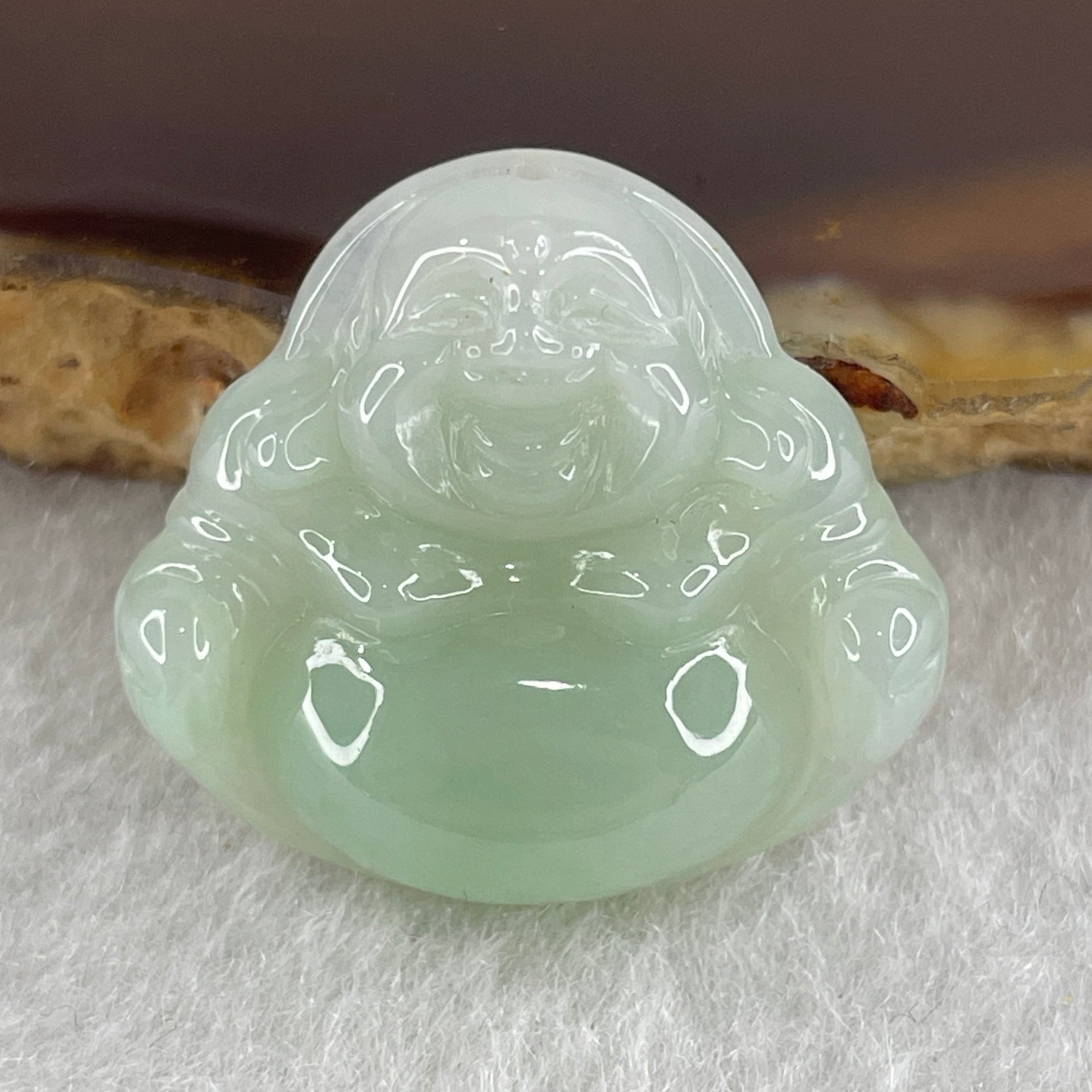 Certified Natural Type A Light Green Jadeite Milo Laughing Buddha Pendant 4.47g 21.7 by 23.3 by 6.0mm - Huangs Jadeite and Jewelry Pte Ltd