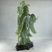 Natural Dark Green Serpentine Shou Xing Gong with Longevity Peach with Wooden Stand Display 1,383.8g 167.0 by 265.0 by 62.0mm - Huangs Jadeite and Jewelry Pte Ltd