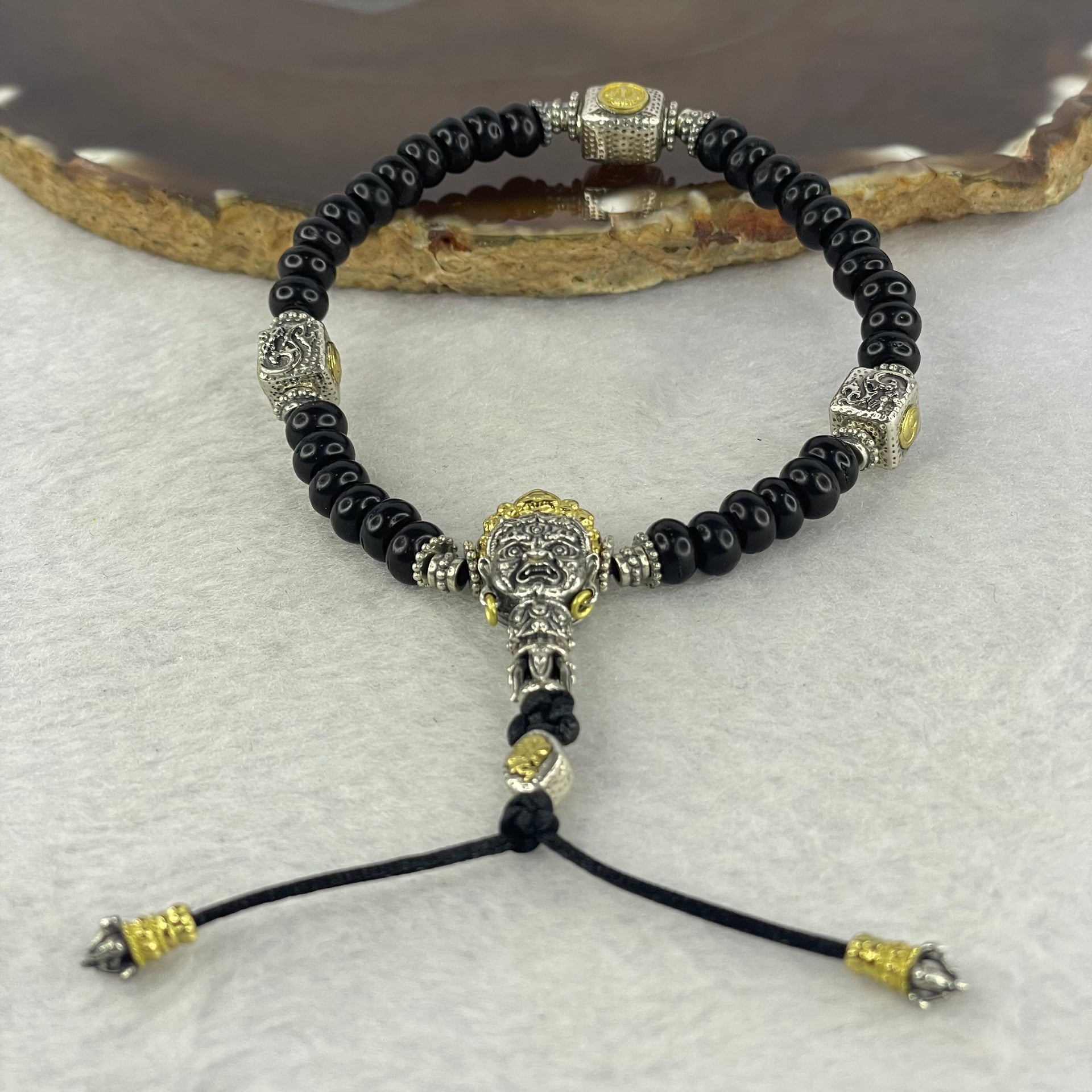 925 Sliver Hell God with Coconut Husk Beads Bracelet 17.21g 27.1 by 13.0 by 9.1 mm - Huangs Jadeite and Jewelry Pte Ltd