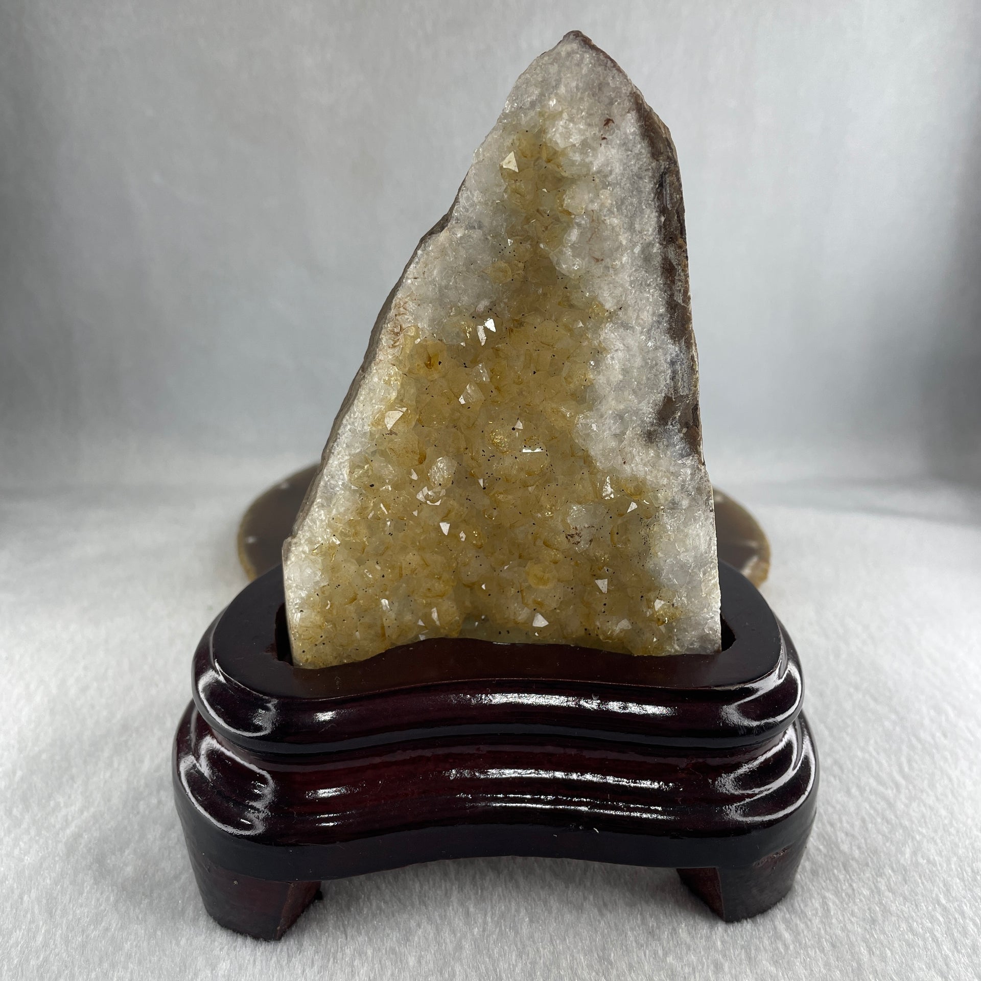 Natural Citrine Rough Irregular Shaped Display with Wooden Stand 719.31g 125.5 by 97.0 by 152.5mm - Huangs Jadeite and Jewelry Pte Ltd