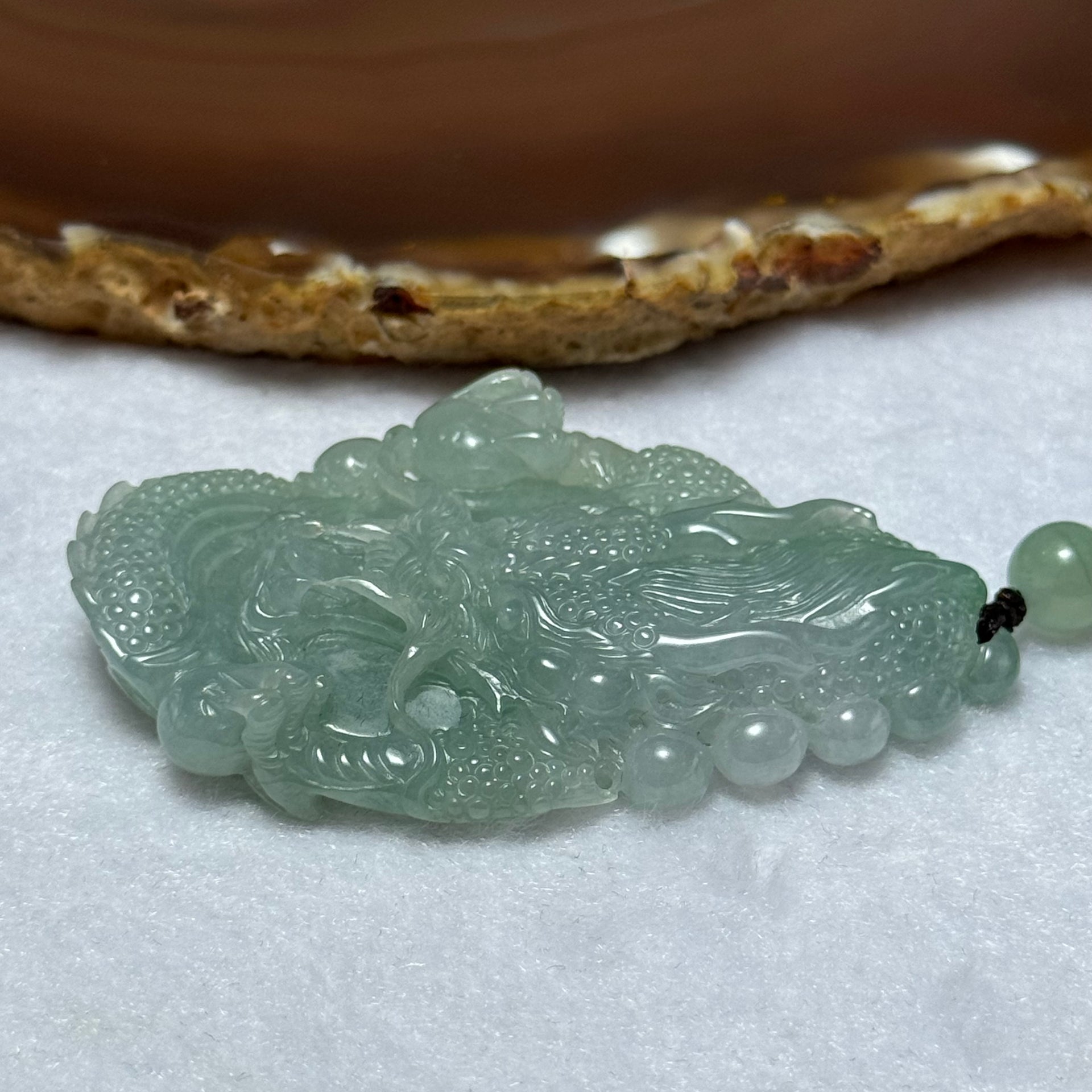 Type A Lavender Green Jadeite Dragon Pendent 47.71g 66.7 by 40.8 by 11.2mm - Huangs Jadeite and Jewelry Pte Ltd