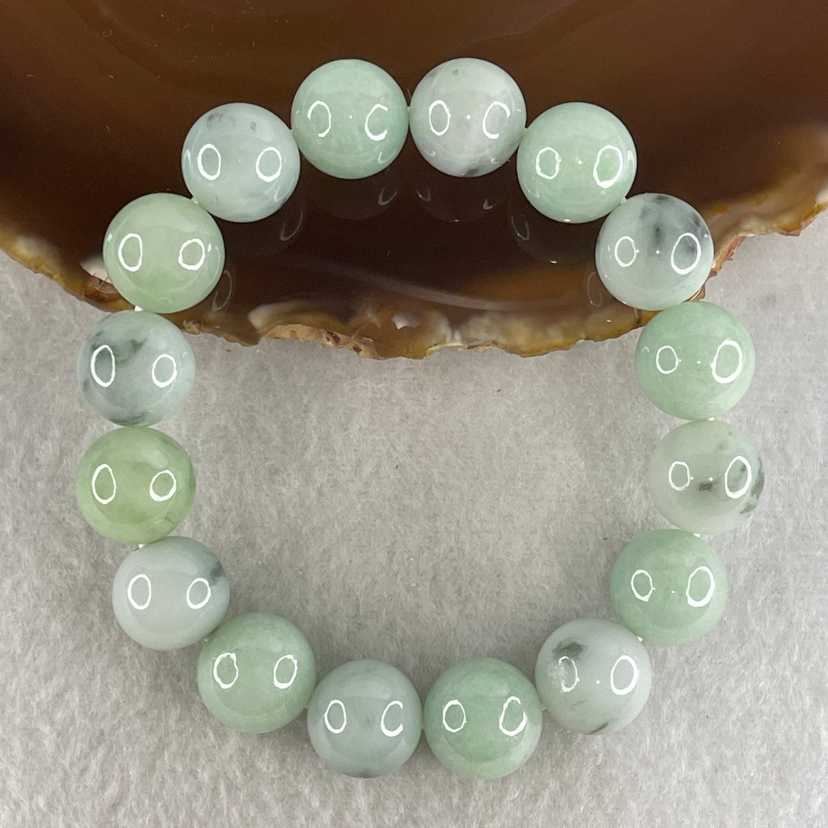 Natural Type A Green & Dark Green Piao Hua Jadeite Beads Bracelet |(60.32g | 16.0cm | 13.2mm x 16 Beads | Synergy, "Piao Hua" Wealth Growth & Feng Shui Prosperity Anchor)
