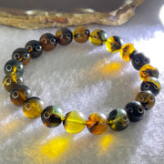 Natural Brownish Yellow Flower Medicine Amber Beads Bracelet 9.45g 16.5cm 9.4mm 21 Beads - Huangs Jadeite and Jewelry Pte Ltd