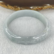 Type A Faint Blueish Green with Faint Lavender Patches Jadeite Flower and Leaf Bangle 43.09g Internal Diameter 58.12mm 13.4 by 7.4mm (External Lines) - Huangs Jadeite and Jewelry Pte Ltd