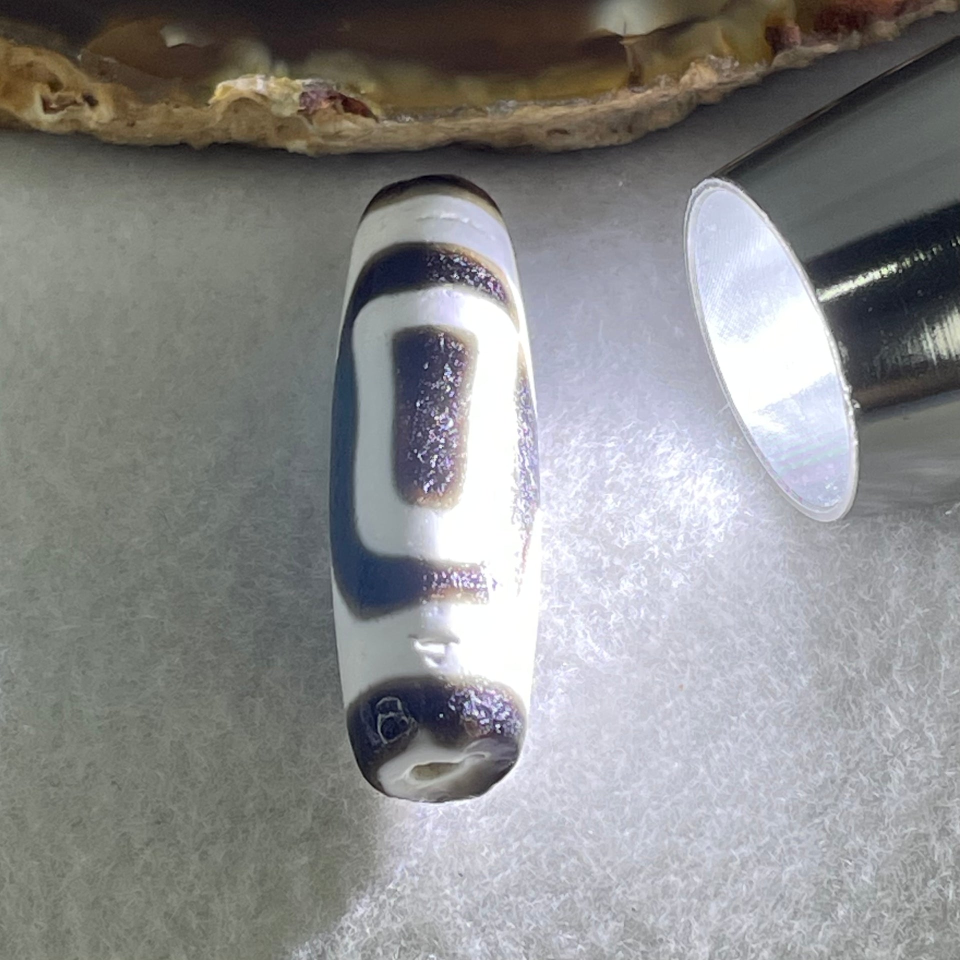 Natural Powerful Tibetan Old Oily Agate 2 Eyed Bead Heavenly Master (Tian Zhu) 7.94g 39.3 by 11.6mm - Huangs Jadeite and Jewelry Pte Ltd