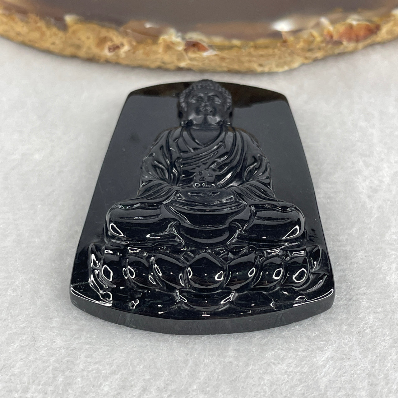 Wisdom, Peace and Good Fortune - Certified Natural Type A Black Omphacite Jadeite Meditating Buddha Pendant 27.11g 59.0 by 40.7 by 9.1mm