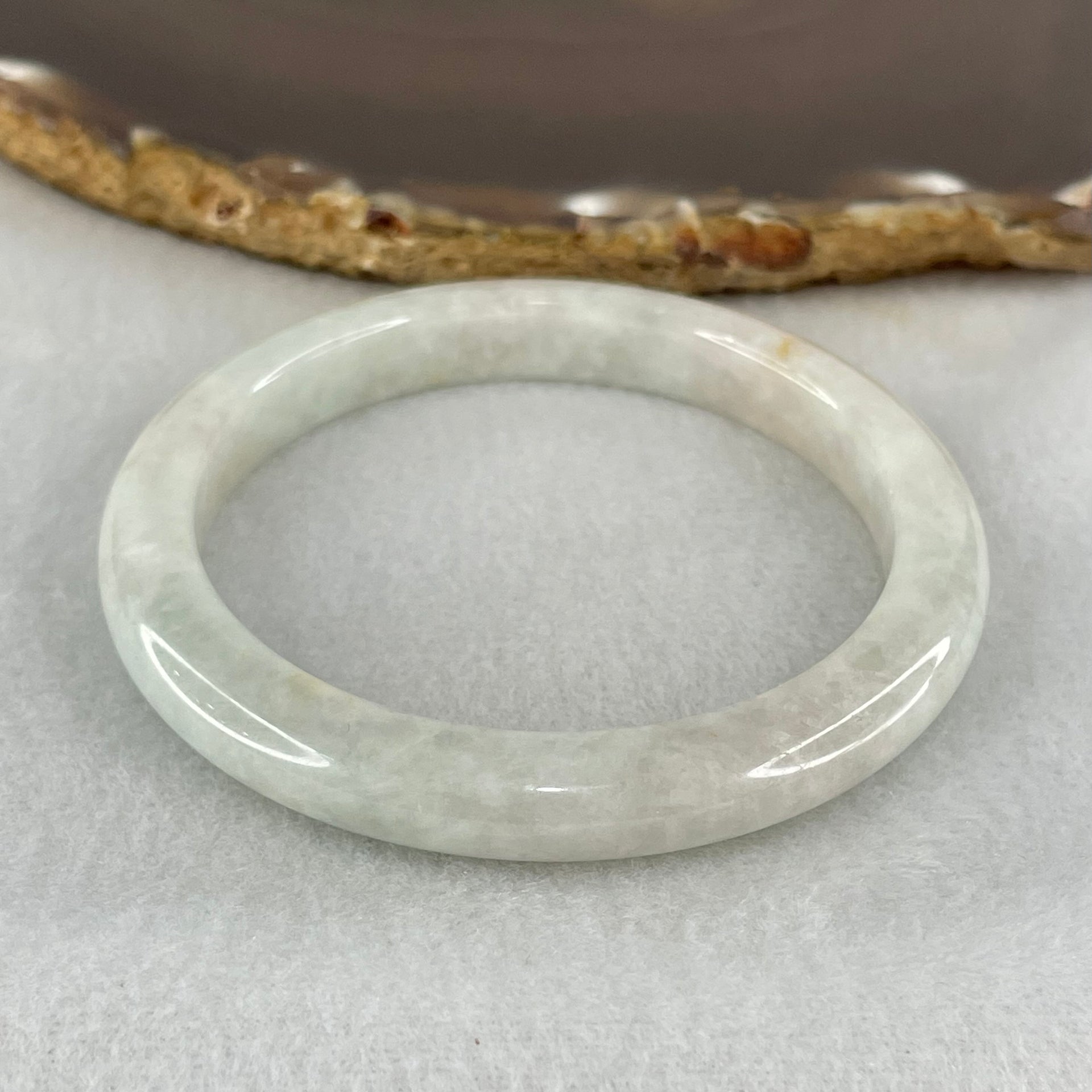 Type A Light Blueish Green Jadeite Bangle 33.37g  Internal Diameter 53.6mm 8.5 by 7.5mm (Very Slight External Rough and Very Slight Internal Line) - Huangs Jadeite and Jewelry Pte Ltd