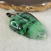 Antique Natural Type A Translucent Light Green with Old Mine Spicy Green and Dark Green Piao Hua Jadeite Leaf and Cabbage approx. 53.57 by 34.67 by 12.26mm in S925 Silver and Natural Diamonds Pendant 58.51g (152.22cts) BIG Cert. B010995 - Huangs Jadeite and Jewelry Pte Ltd