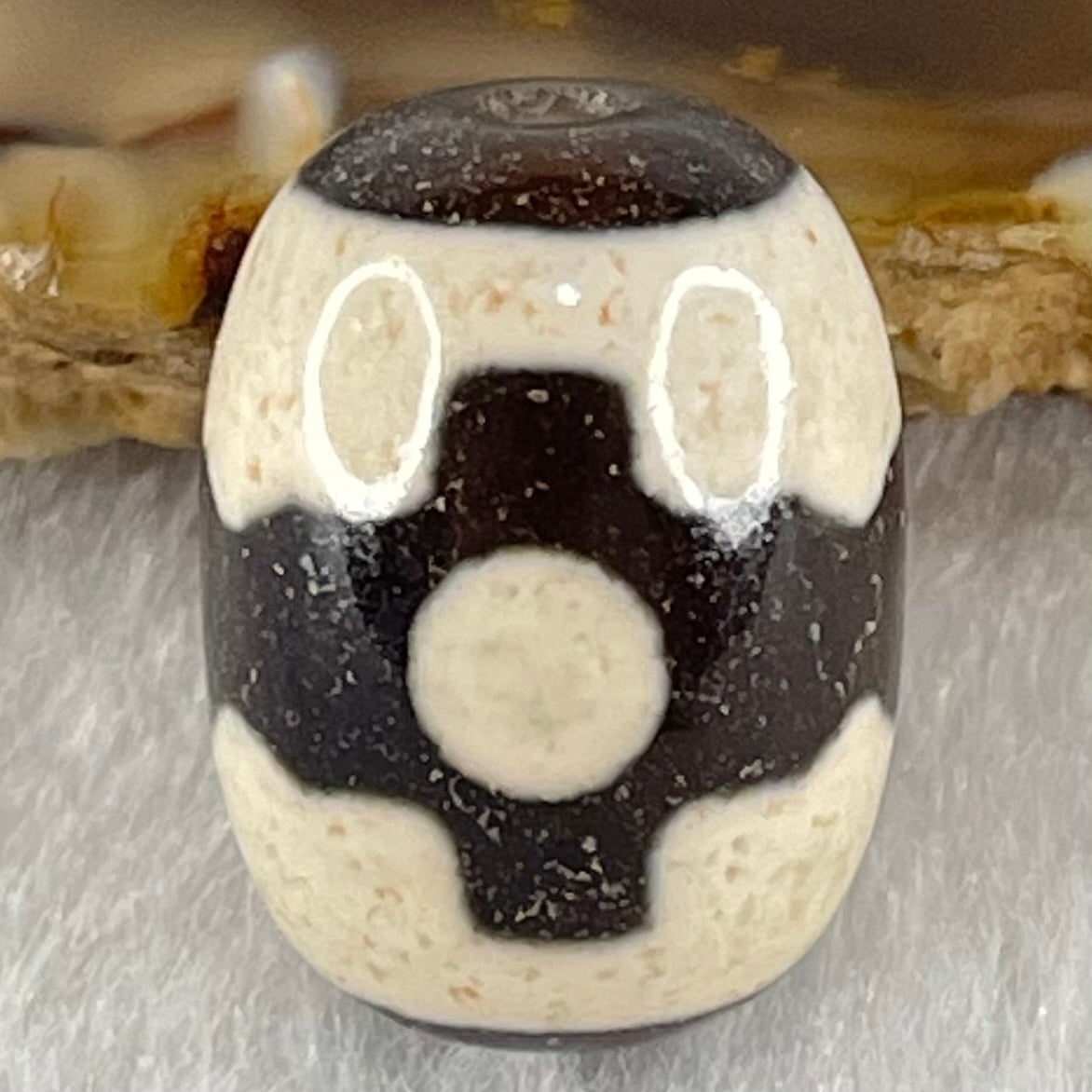 Natural Powerful Tibetan Old Oily Dark Brown With White Agate 3 Eyes Dzi Bead Heavenly Master (Tian Zhu) 三眼天诛 4.66g 17.8 by 12.9mm - Huangs Jadeite and Jewelry Pte Ltd