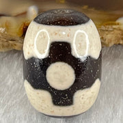 Natural Powerful Tibetan Old Oily Dark Brown With White Agate 3 Eyes Dzi Bead Heavenly Master (Tian Zhu) 三眼天诛 4.66g 17.8 by 12.9mm - Huangs Jadeite and Jewelry Pte Ltd