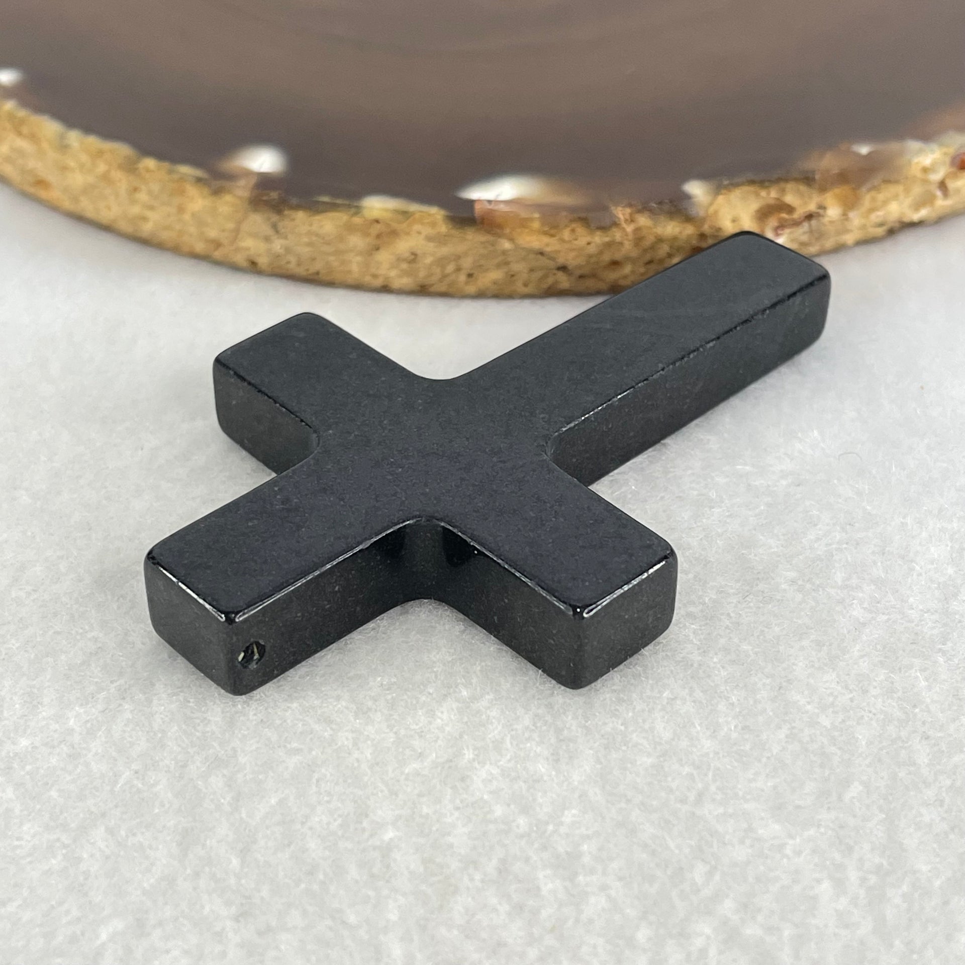Type A Opaque Black Jadeite Cross Pendant 27.22g 64.6 by 41.3 by 8.0mm - Huangs Jadeite and Jewelry Pte Ltd