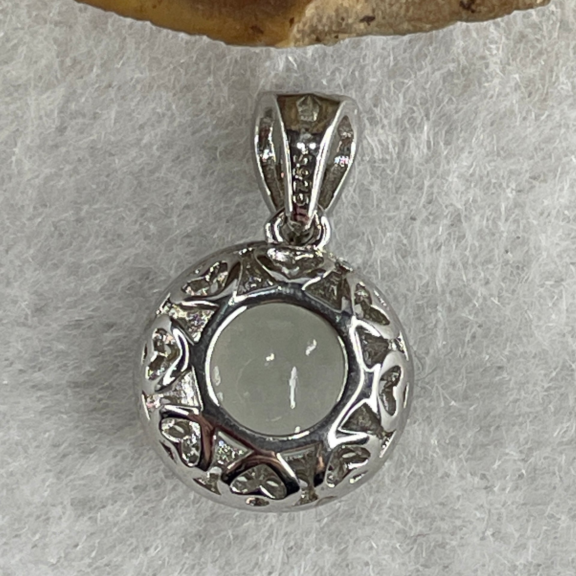 Type A Icy White Jadeite Pendant with Cubic Zirconia in S925 Sliver 1.75g 8.6 by 7.2 by 4.0mm - Huangs Jadeite and Jewelry Pte Ltd