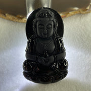 Type A Opaque to Partial Translucent Black Omphacite Jadeite Guan Yin on Dragon Pendant 36.54g 66.7 by 43.5 by 8.0mm - Huangs Jadeite and Jewelry Pte Ltd