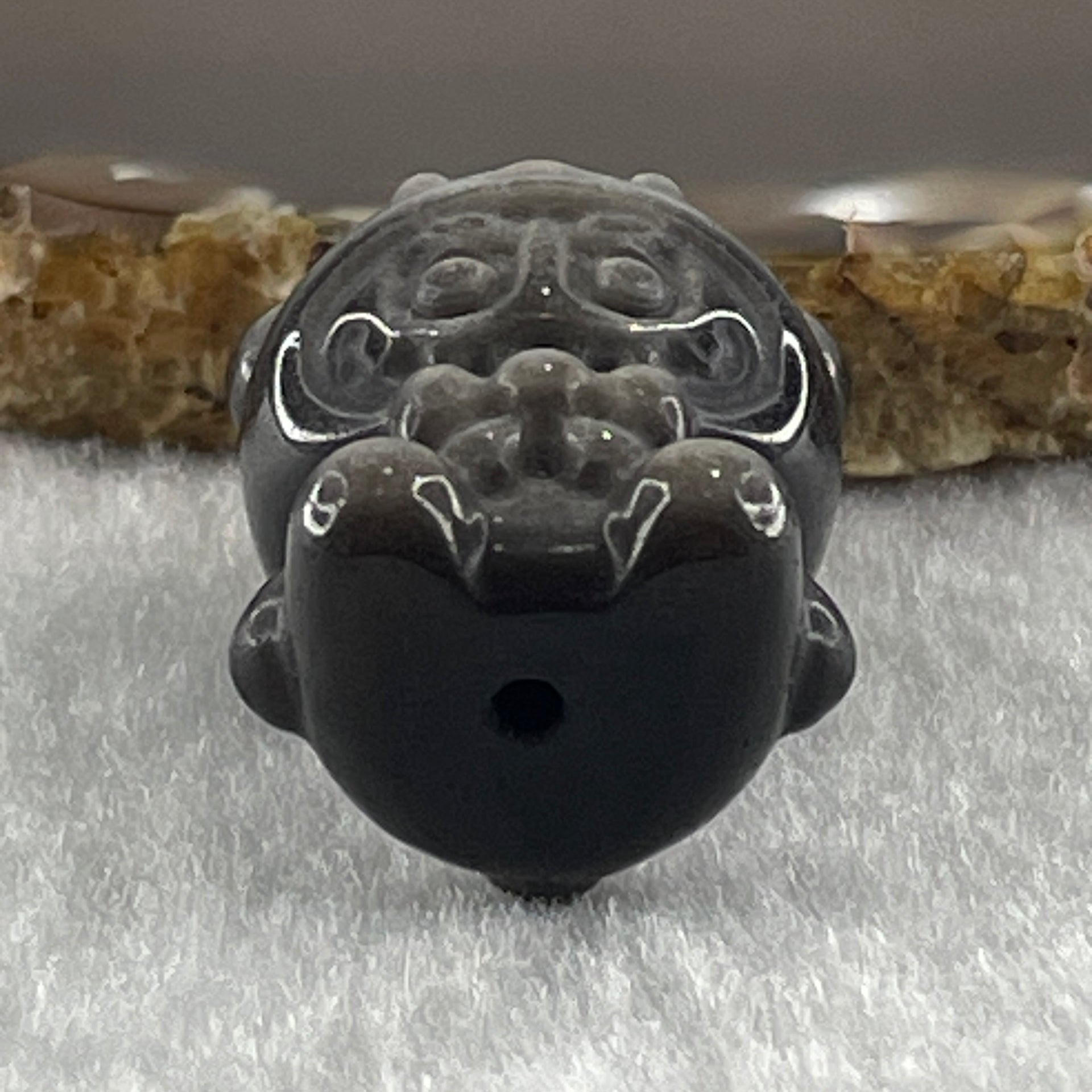 Black Obsidian Labubu Charm Display 14.28g 28.8 by 21.7 by 19.0mm - Huangs Jadeite and Jewelry Pte Ltd