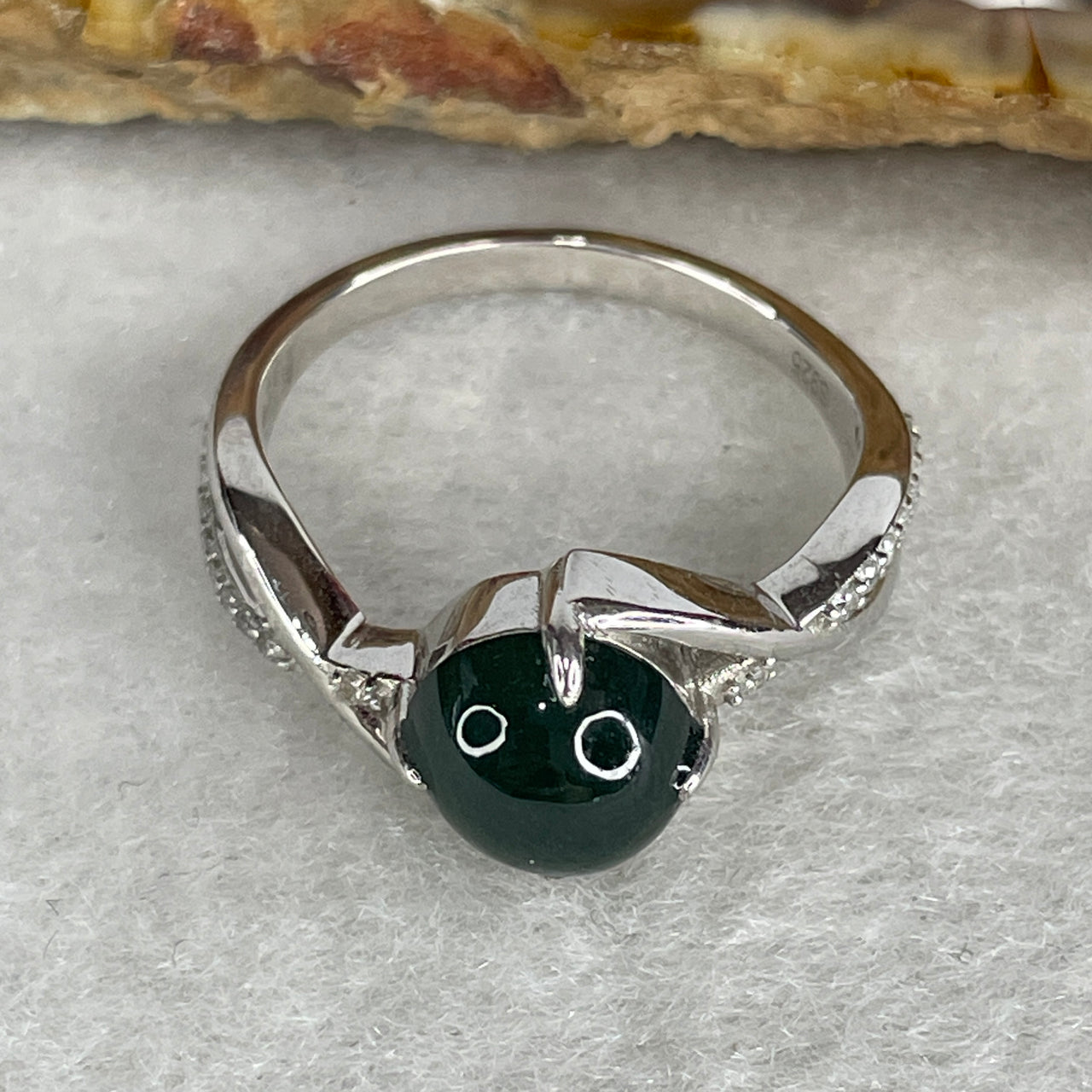 Type A Icy Blueish-Green Jadeite High-Dome Cabochon Ring | Liquid-Glass Translucent Cushion Orb | Solid S925 Sterling Silver Setting | Smart Adjustable Sizing (2.46g 8.8x7.8x4.0mm)