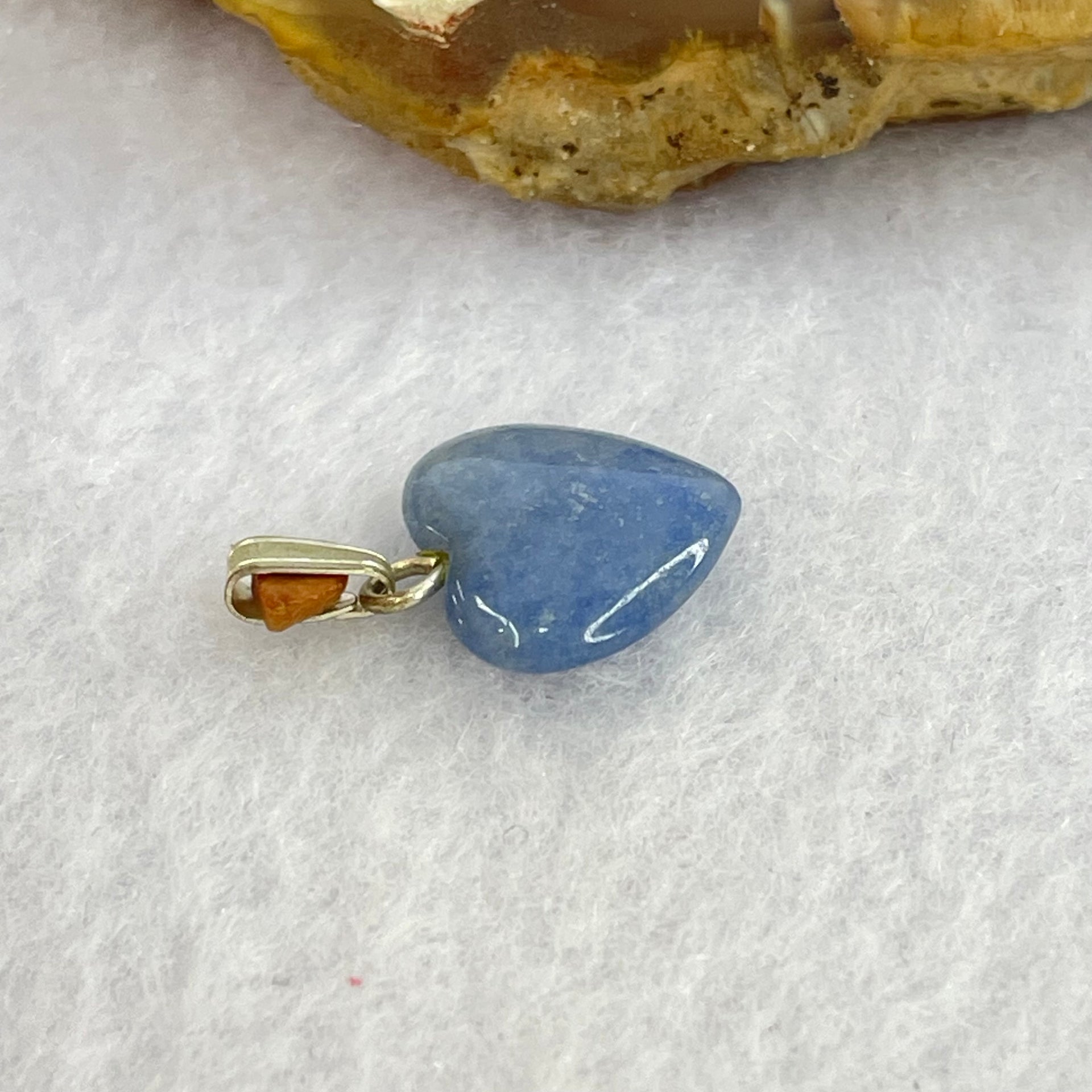 Natural Blue Aventurine Mini Heart Pendant with Sliver Clasps 0.93g 11.9 by 12.0 by 4.5mm - Huangs Jadeite and Jewelry Pte Ltd