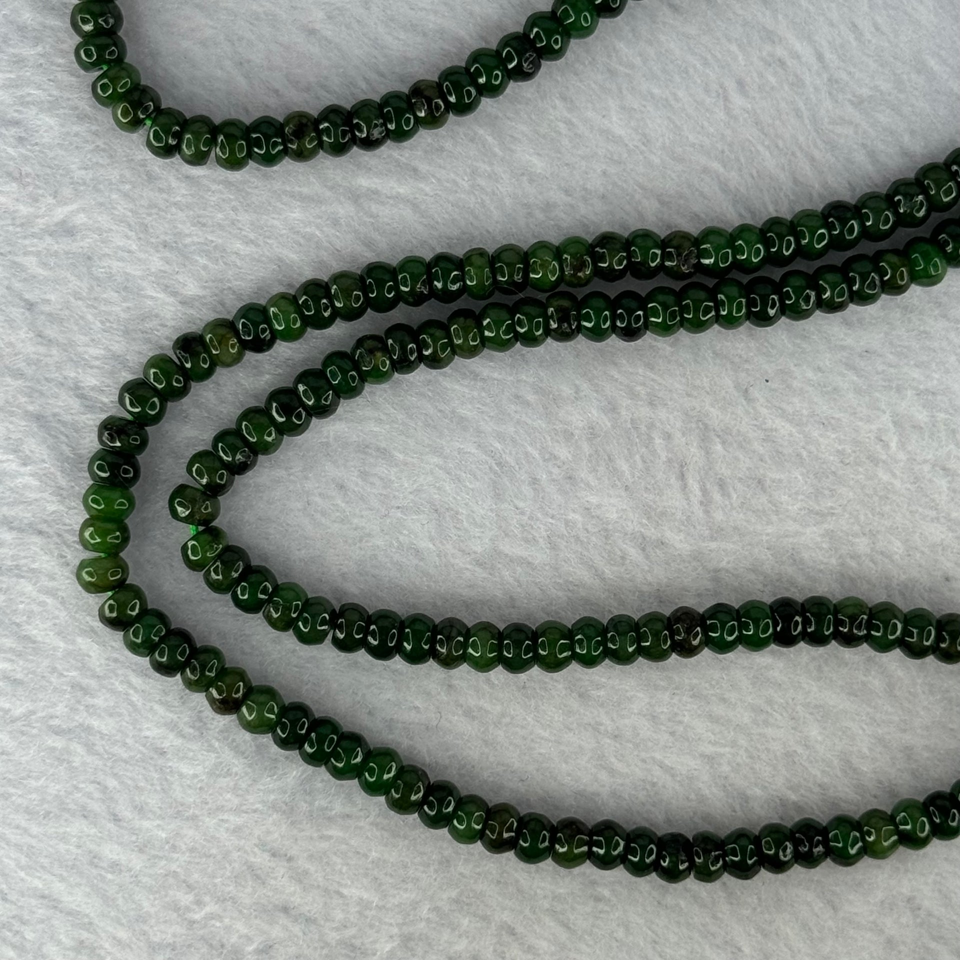 Type A Lao Keng Dark Spicy Green Jadeite Beads Necklace 30.94g 64cm 5.0nn 210 Beads - Huangs Jadeite and Jewelry Pte Ltd