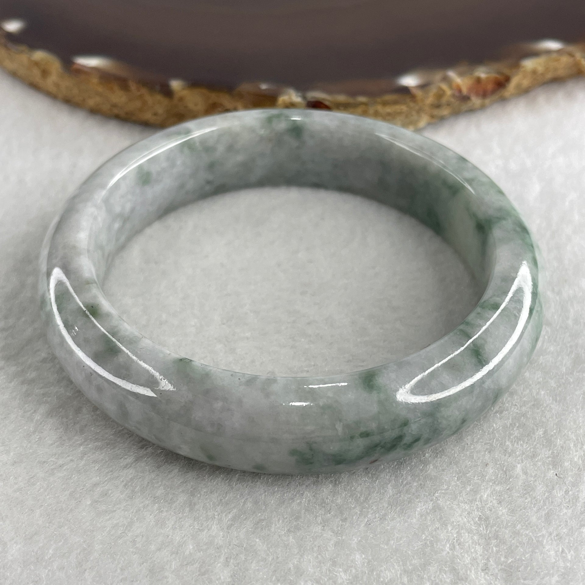 Natural Type A Light Green with Light Lavender and Blueish Green Piao Hua Jadeite Bangle 69.25g Internal Diameter 57.5mm 14.0 by 9.7mm (Close to Perfect) - Huangs Jadeite and Jewelry Pte Ltd