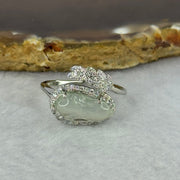 Type A Icy Light Green Jadeite Cabbage with Crystals in S925 Sliver Ring (Adjustable Size) 2.27g 12.7 by 6.8 by 2.5mm - Huangs Jadeite and Jewelry Pte Ltd