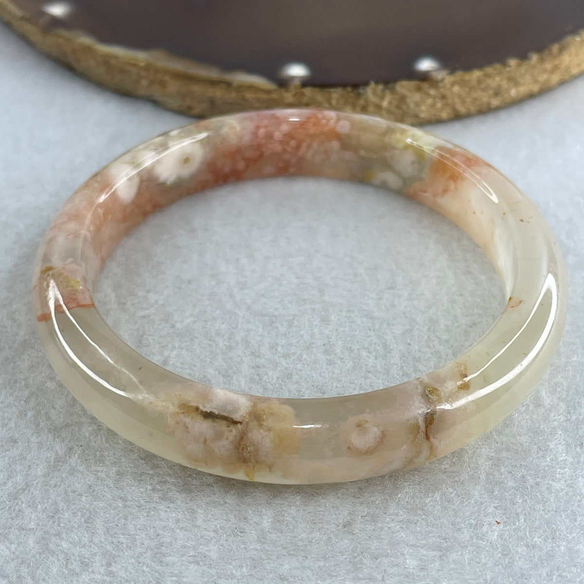 Natural Pink Flower Agate Bangle Set | (104.40g | 55.8mm ID | 10.8 x 7.4mm | Perfect | Blooming Self-Love & Emotional Renewal Anchor, Feng Shui Harmony & Stacking Peace Bangle Set) - Huangs Jadeite and Jewelry Pte Ltd