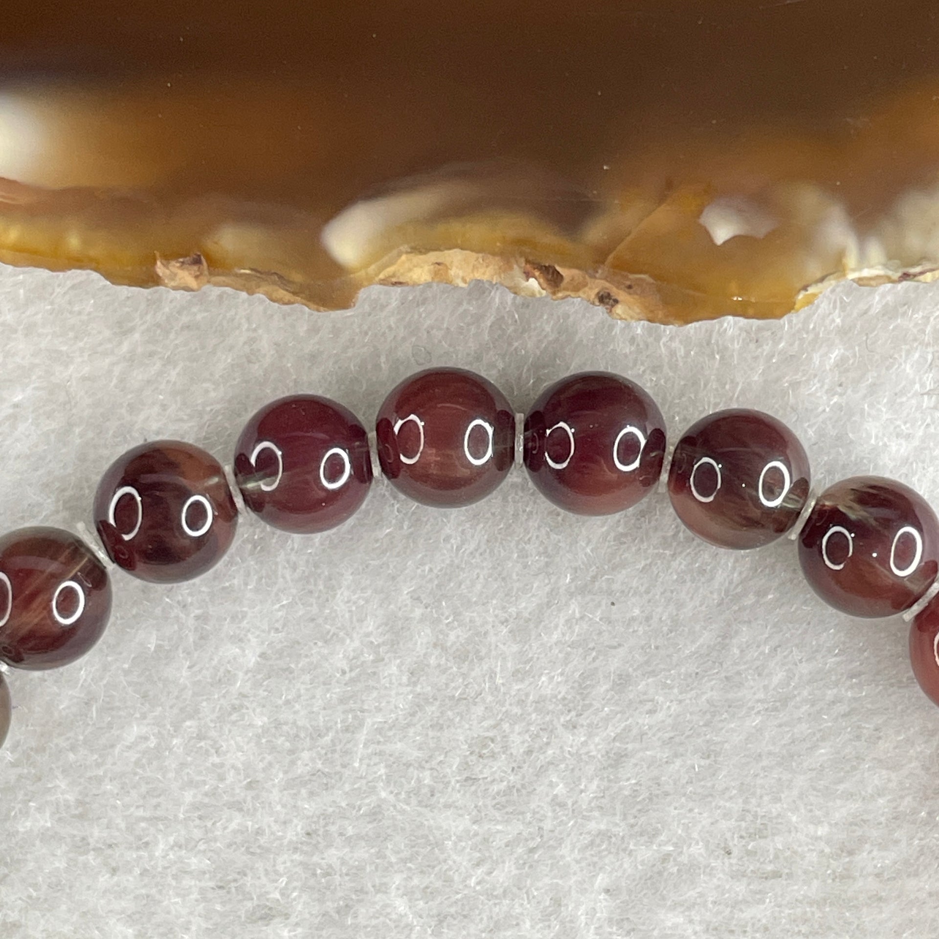 Red Unknown Stone Beads Bracelet 11.16g 15.5cm 6.6mm 27Beads - Huangs Jadeite and Jewelry Pte Ltd