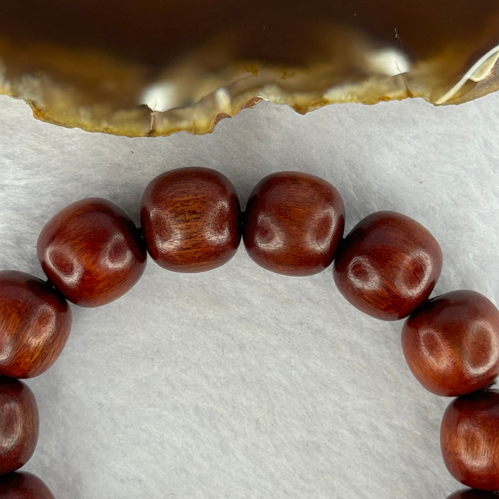 Natural India Red Rosewood Beads Bracelet 印度鸡血红小叶紫檀手链 31.41g 19cm 15.0mm 15 Beads - Huangs Jadeite and Jewelry Pte Ltd