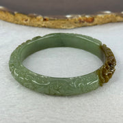 Type A Blueish Green and Brown Patches Jadeite Lotus Flowers Bangle 39.19g Internal Diameter 55.2mm 10.9 by 8.2mm - Huangs Jadeite and Jewelry Pte Ltd