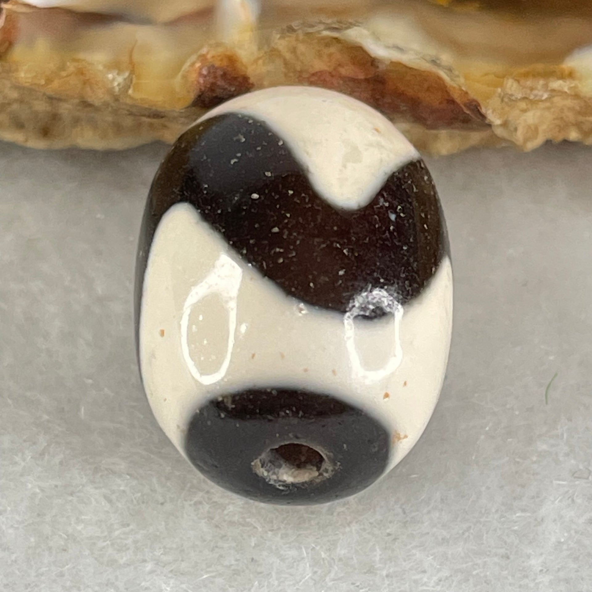 Natural Powerful Tibetan Old Oily Agate Tiger Tooth Daluo Dzi Bead Heavenly Master (Tian Zhu) 虎呀天诛 4.62g 17.6 by 13.1mm - Huangs Jadeite and Jewelry Pte Ltd
