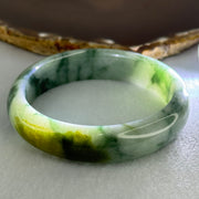 Type A Light Green with Dark Green Piao and Brown Patch Jadeite Bangle Internal Diameter 58.7mm 65.92g 14.9 by 8.5mm (Slight Internal Lines) - Huangs Jadeite and Jewelry Pte Ltd