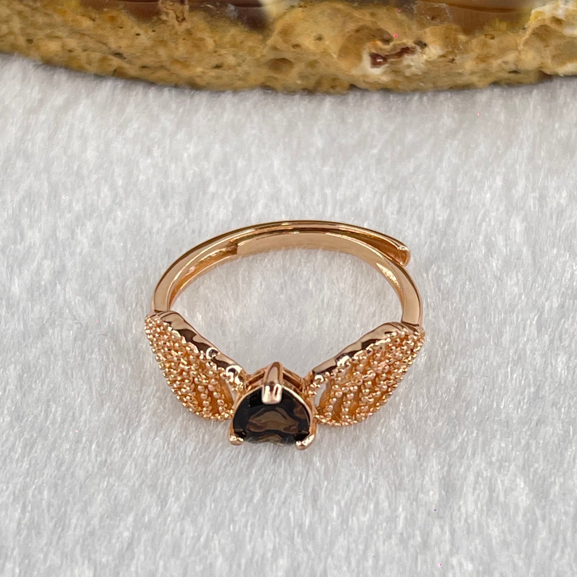 Natural Smoky Quartz in S925 Sliver Rose Gold Color Ring (Adjustable Size) 1.72g 4.7 by 4.7 by 3.0mm - Huangs Jadeite and Jewelry Pte Ltd